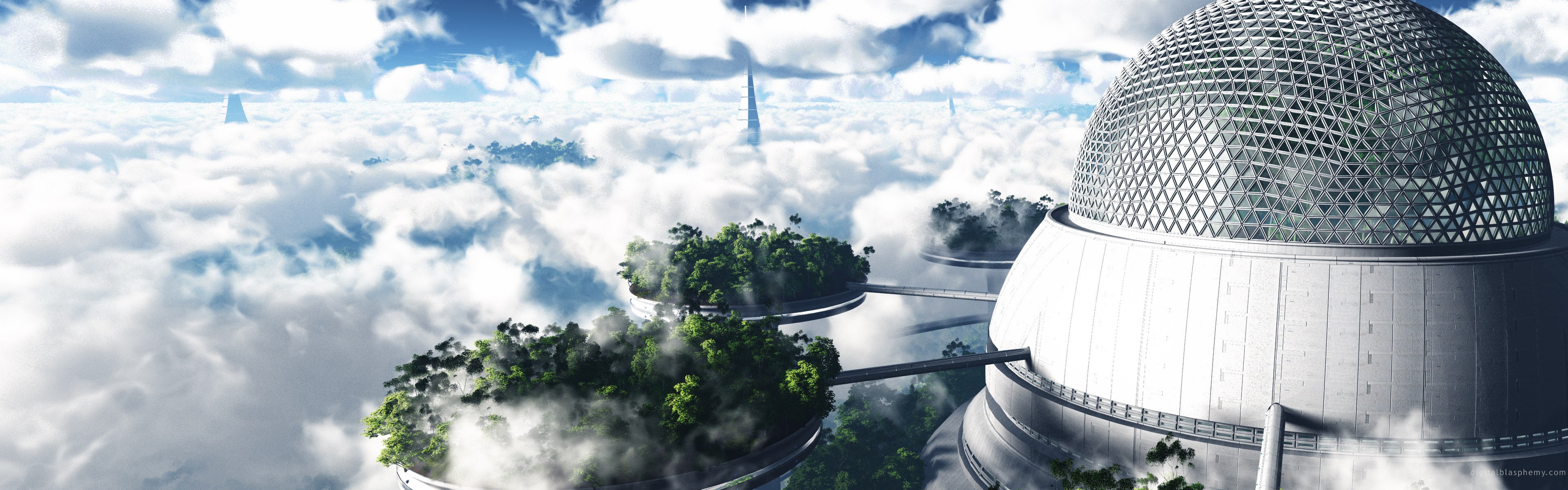 Futuristic city floating in the clouds HD Wallpaper