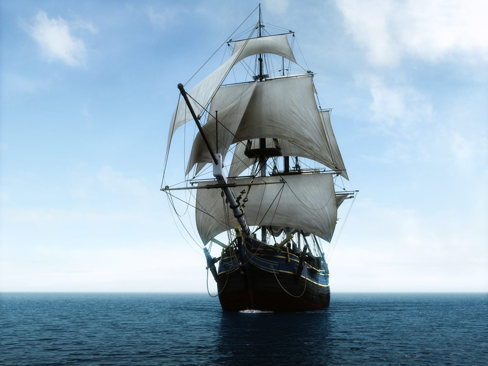 A sailing ship on the ocean HD Wallpaper