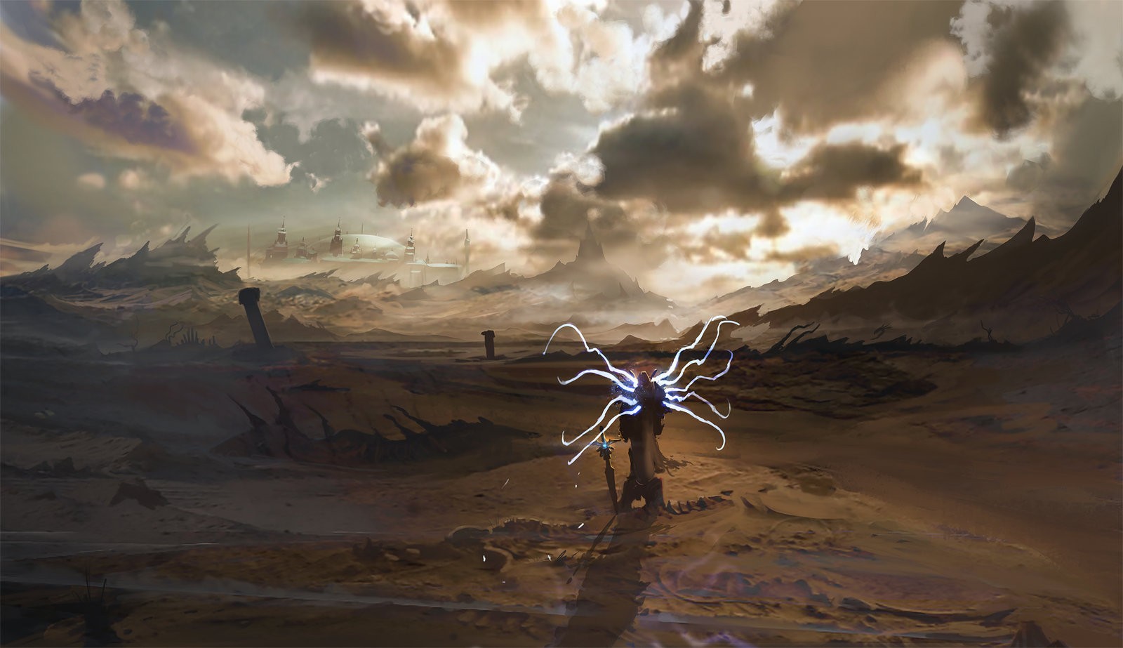 Tyrael from Diablo III in a desolate landscape HD Wallpaper