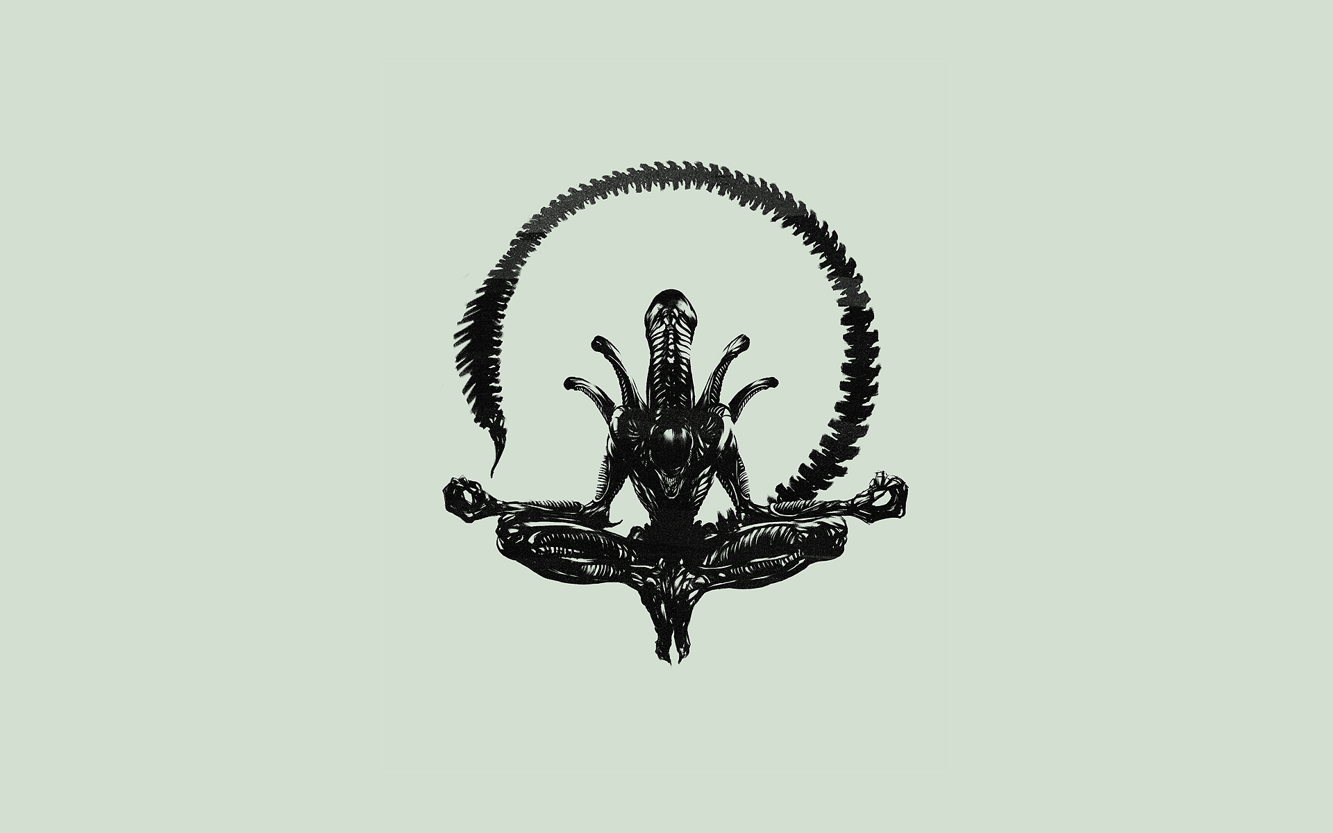 Xenomorph meditating with tail curled HD Wallpaper
