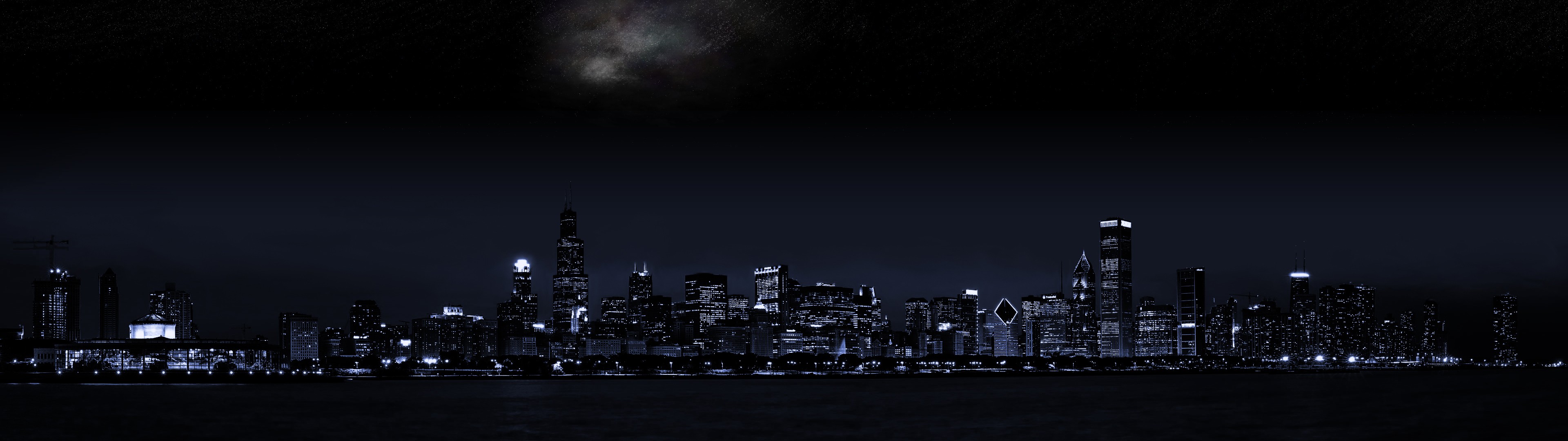 Night cityscape with illuminated buildings HD Wallpaper