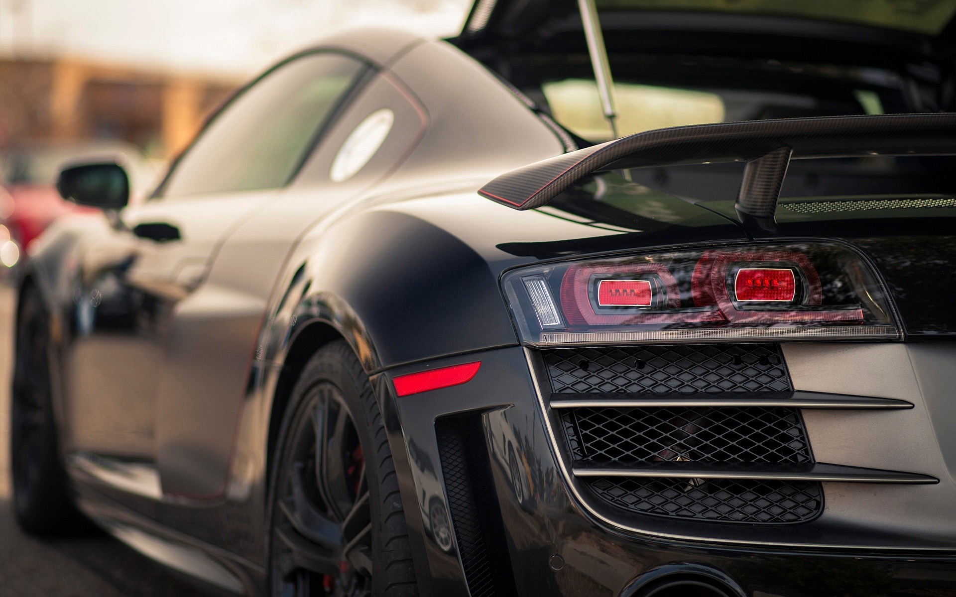 Black Audi R8 sports car rear view HD Wallpaper