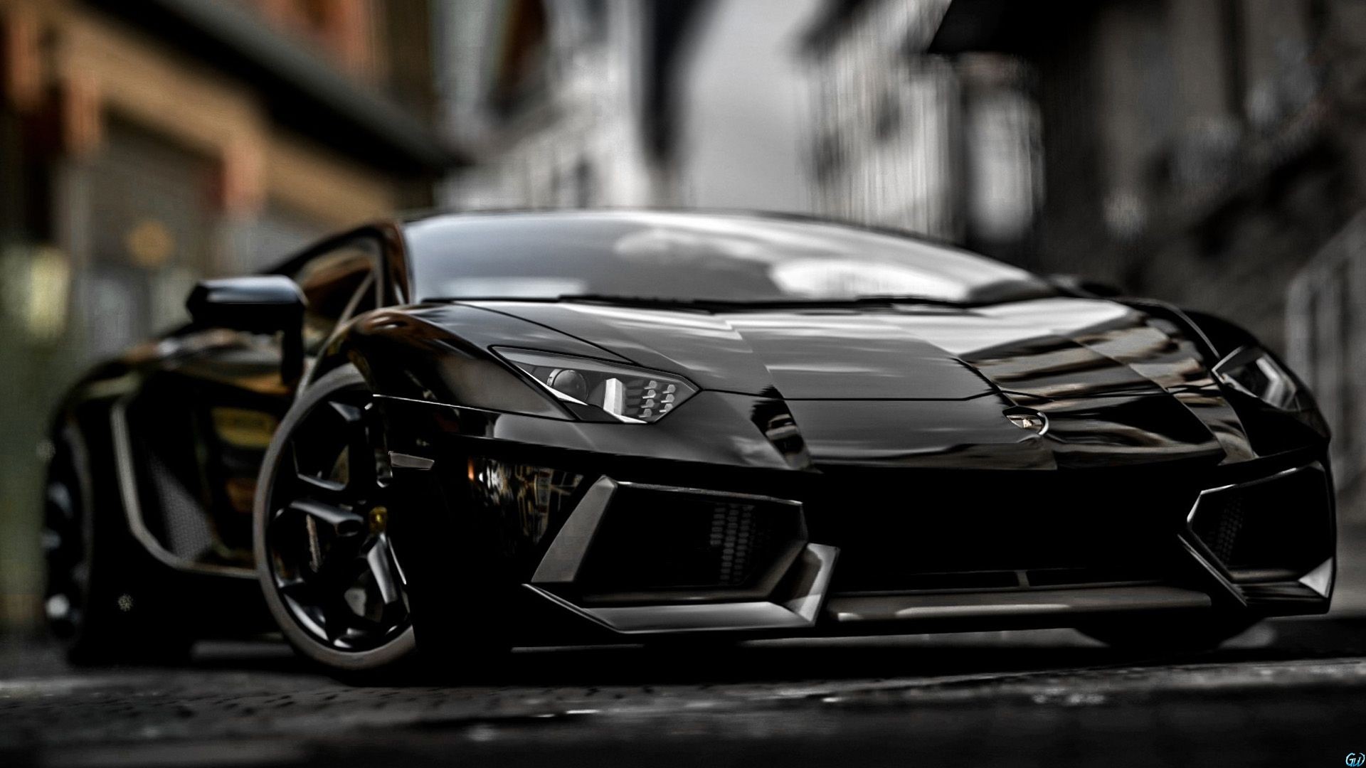 Black Lamborghini Aventador parked on a street HD Wallpaper