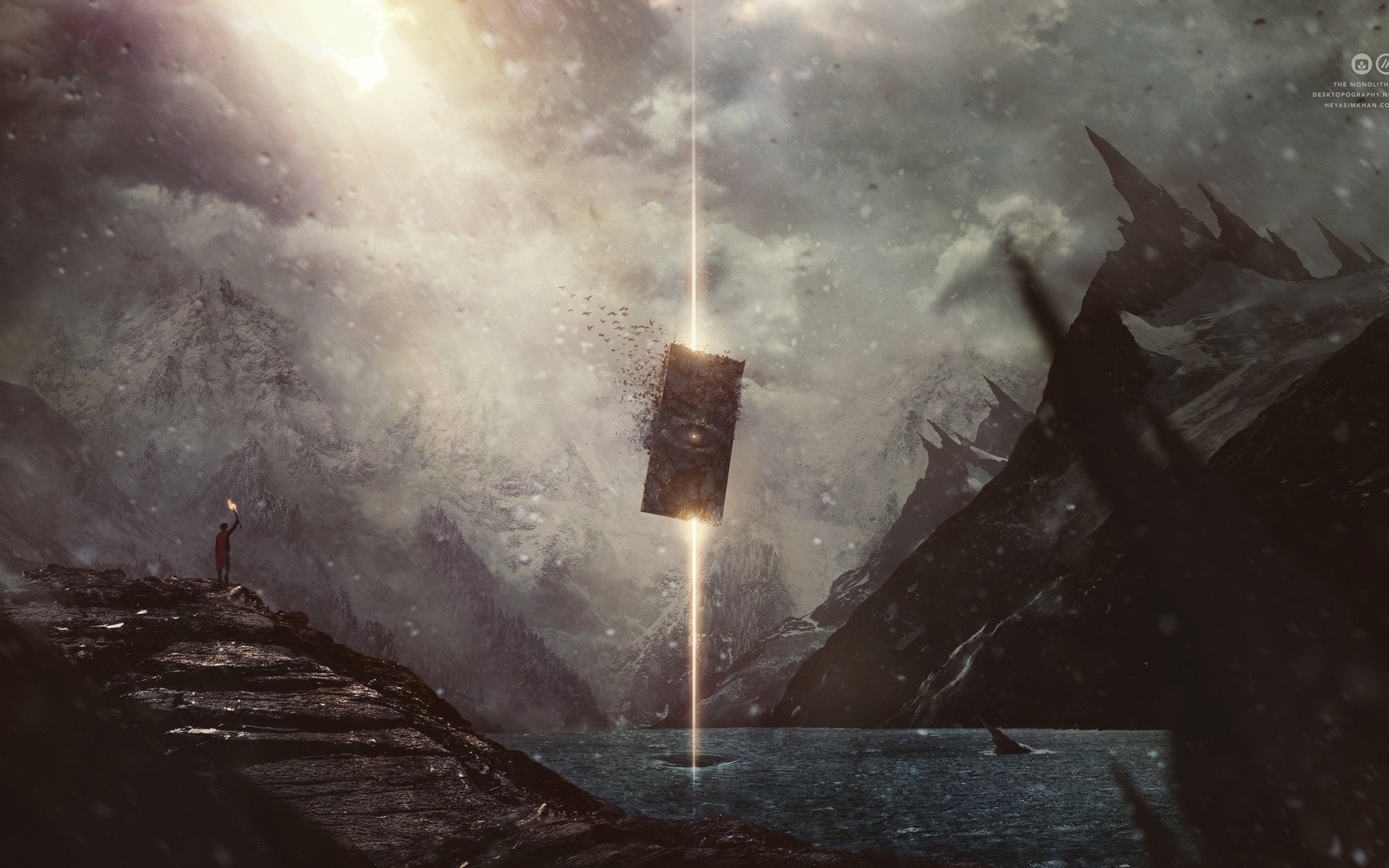 Fantasy art of a mysterious portal in mountains HD Wallpaper