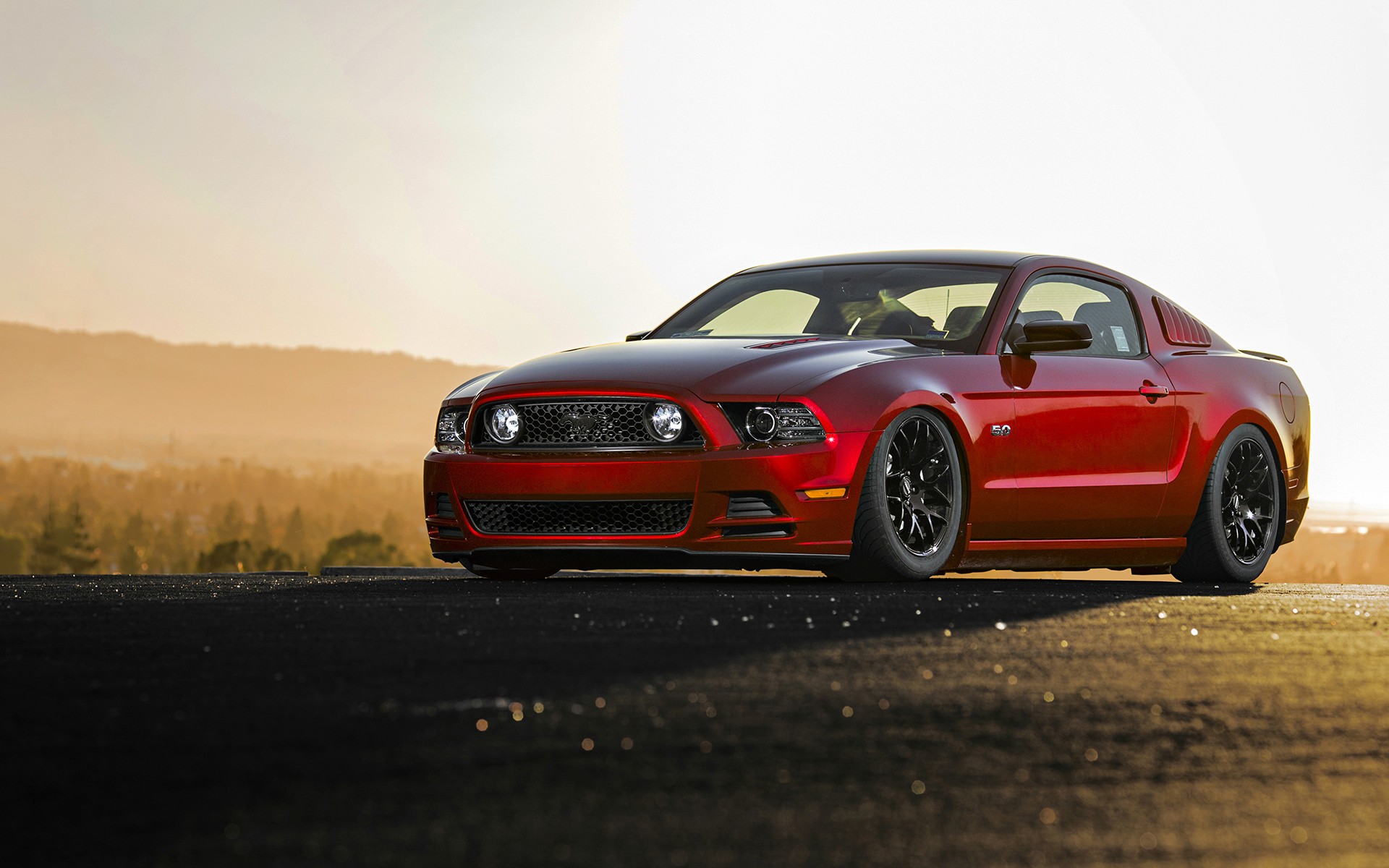 Red Ford Mustang GT parked on a hill HD Wallpaper