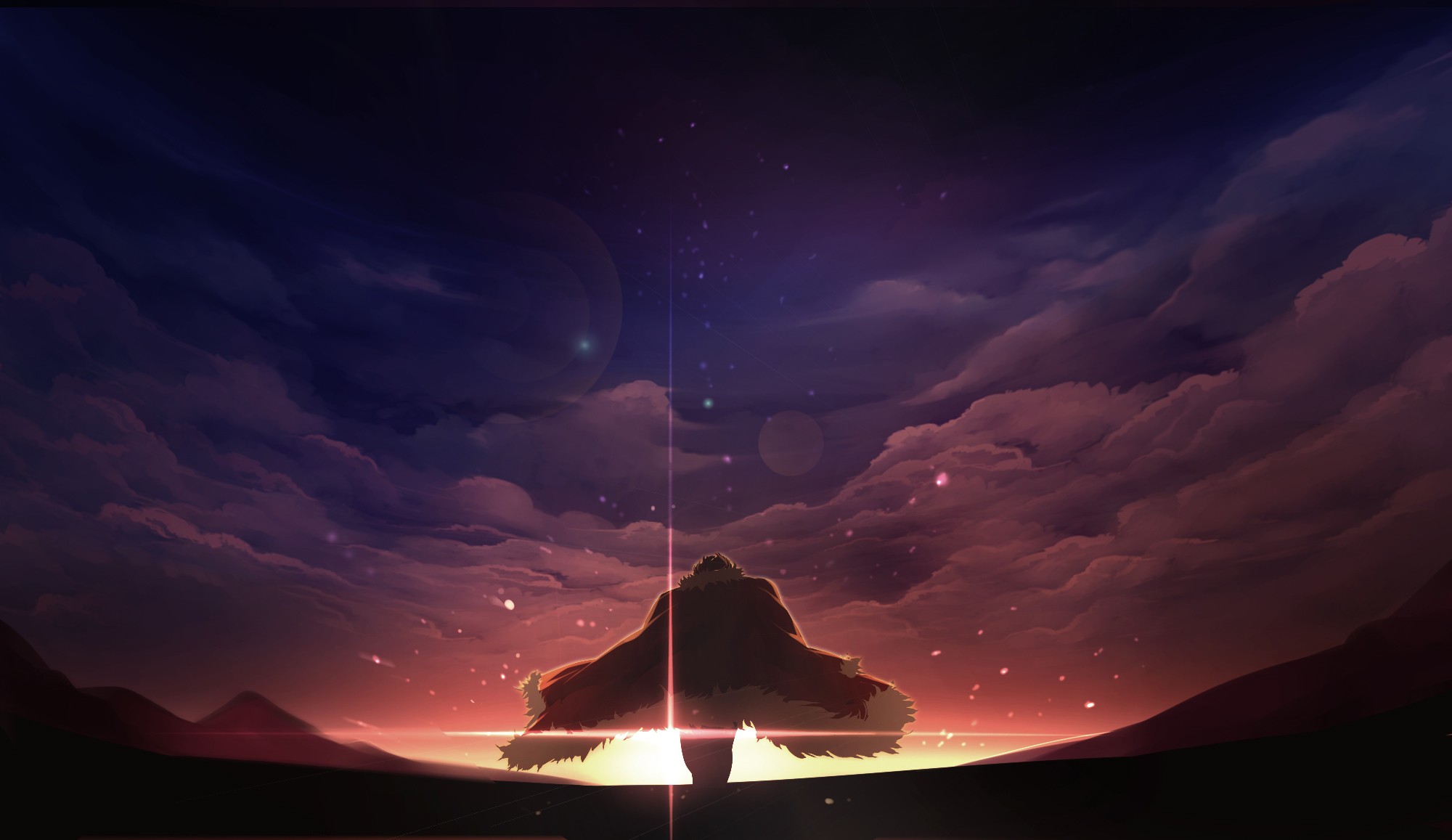 Rider from Fate/Zero sits by a lake at sunset HD Wallpaper