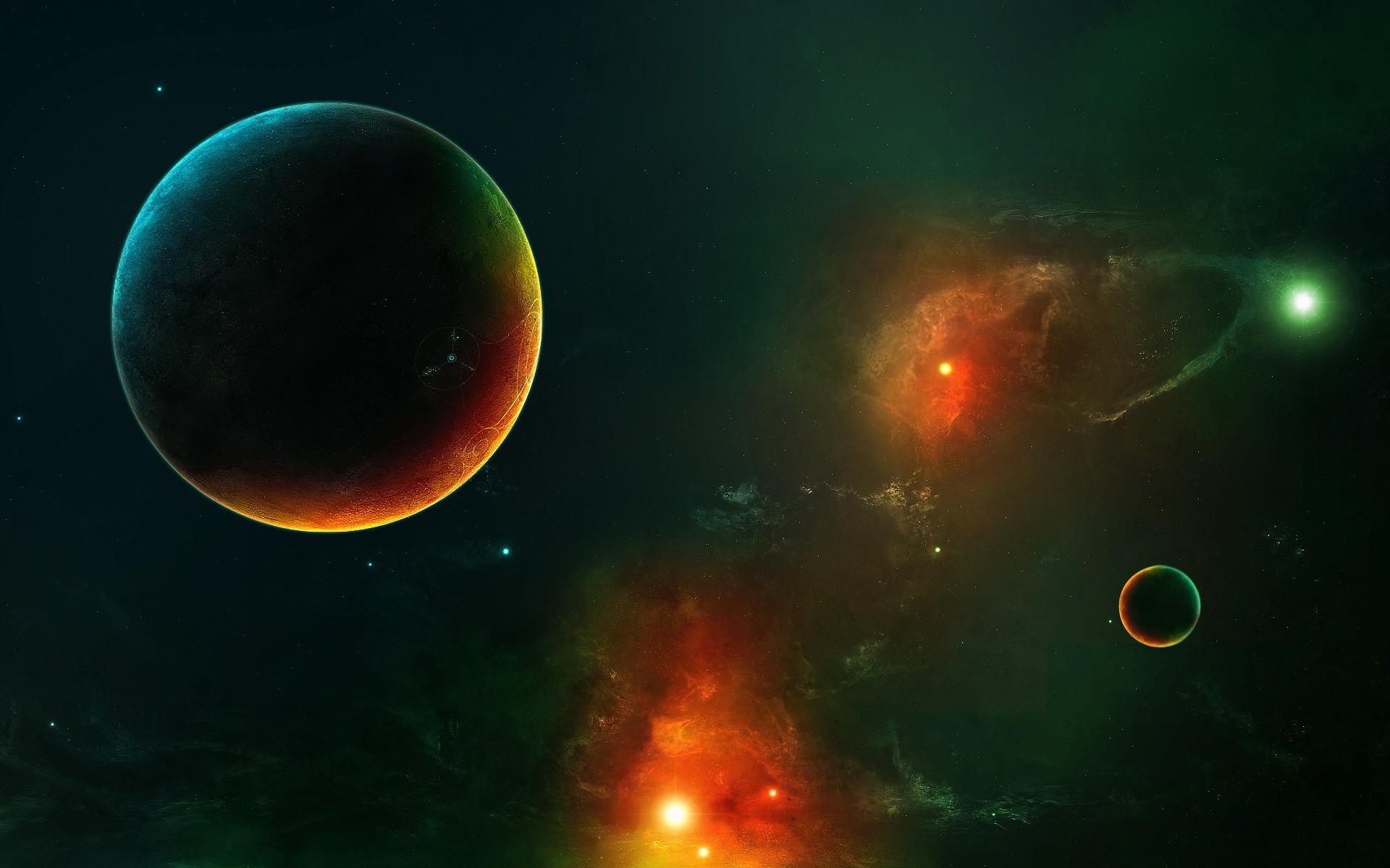 Planets and nebulae in deep space HD Wallpaper