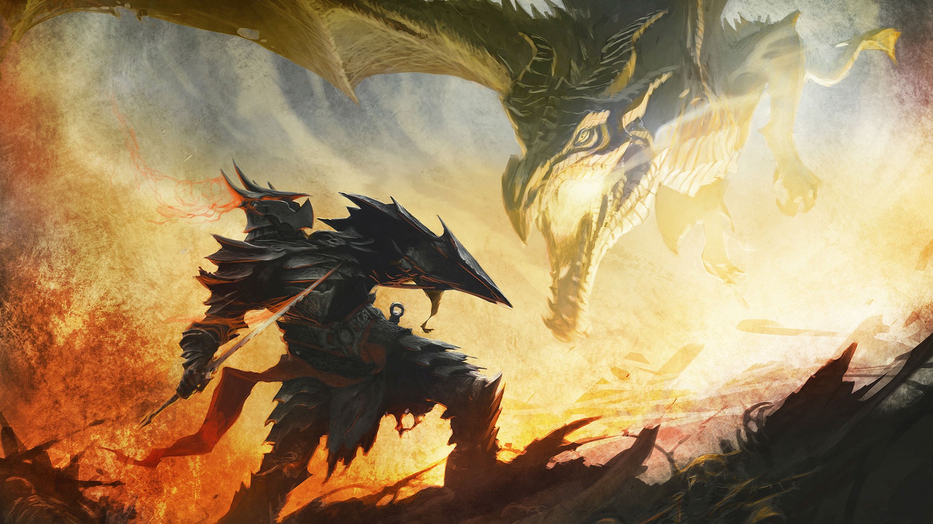 The Elder Scrolls V: Skyrim Dragon Battle HD Wallpaper
