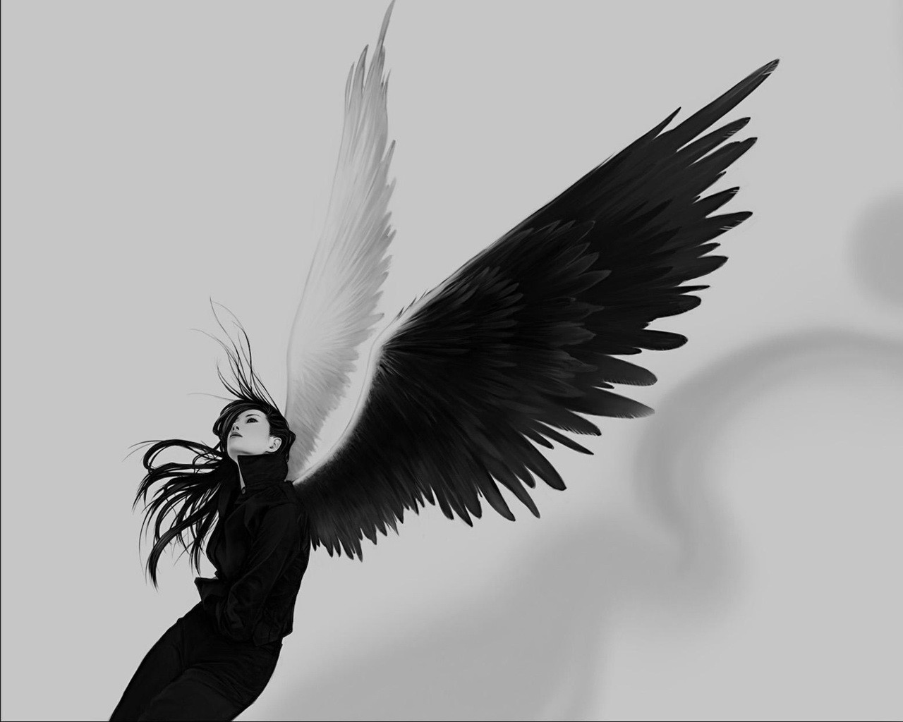 Angel with black and white wings HD Wallpaper