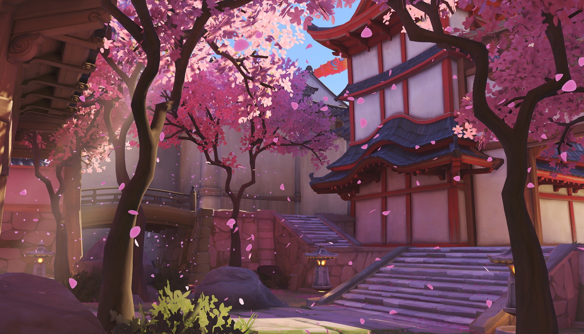Hanamura Overwatch Cherry Blossom Scene HD Wallpaper