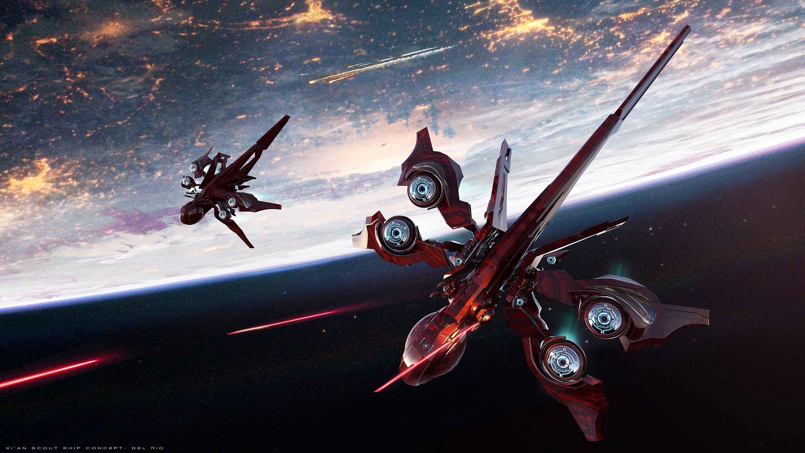 Karthu-Al spaceships in orbit above a planet HD Wallpaper