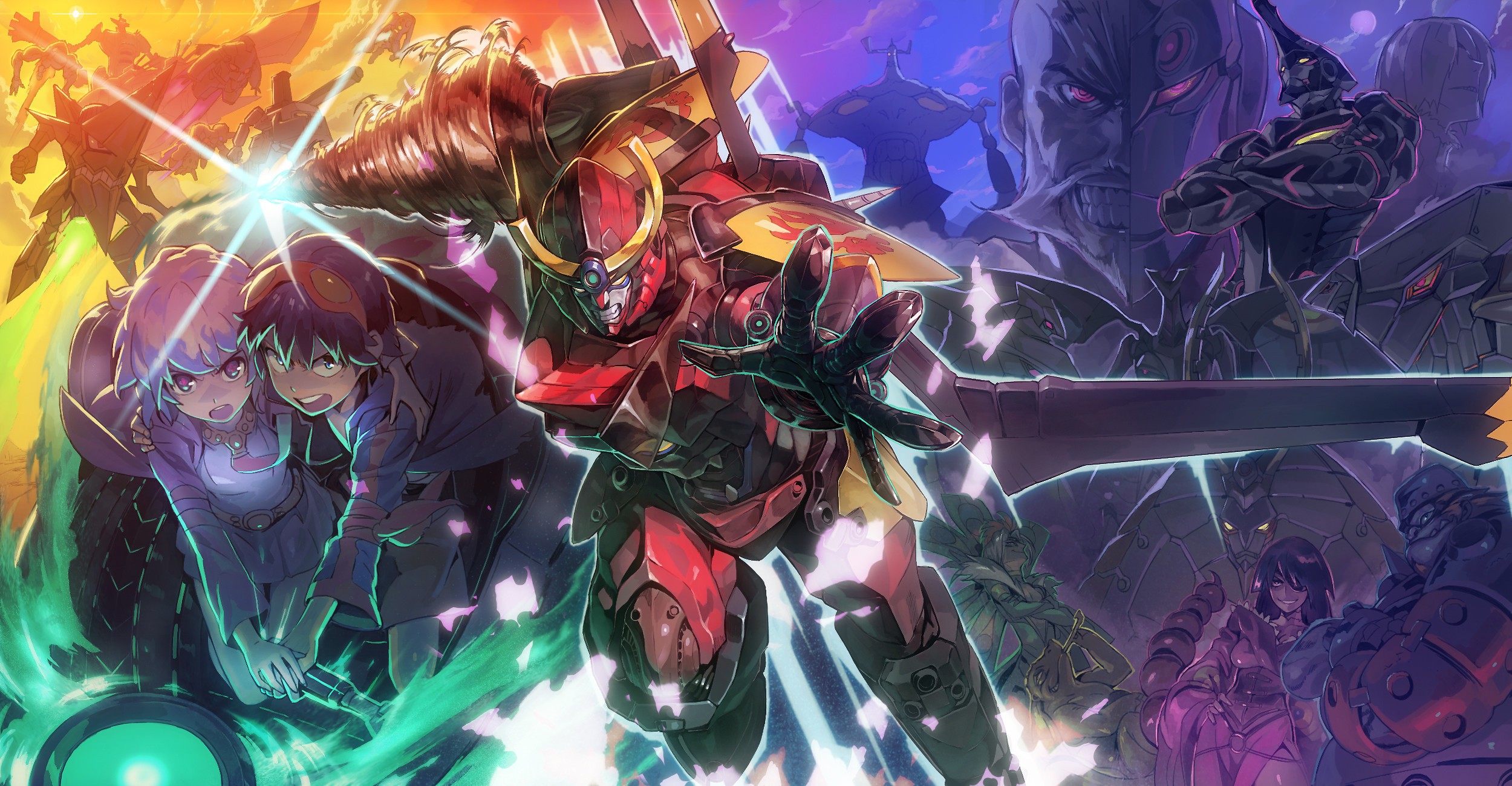 Tengen Toppa Gurren Lagann: Simon and Nia with mechs HD Wallpaper