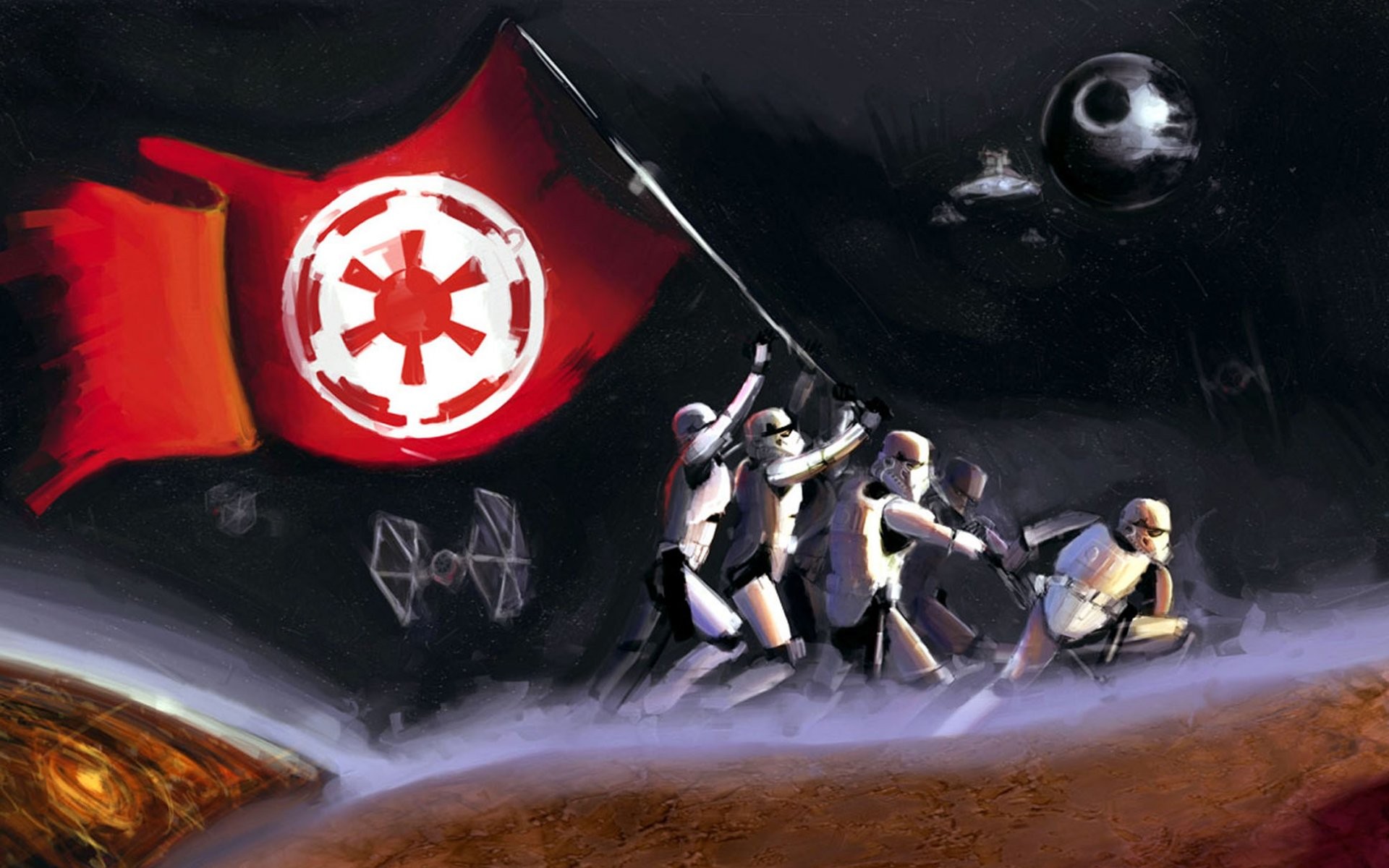 Star Wars Stormtroopers raising the Imperial flag HD Wallpaper