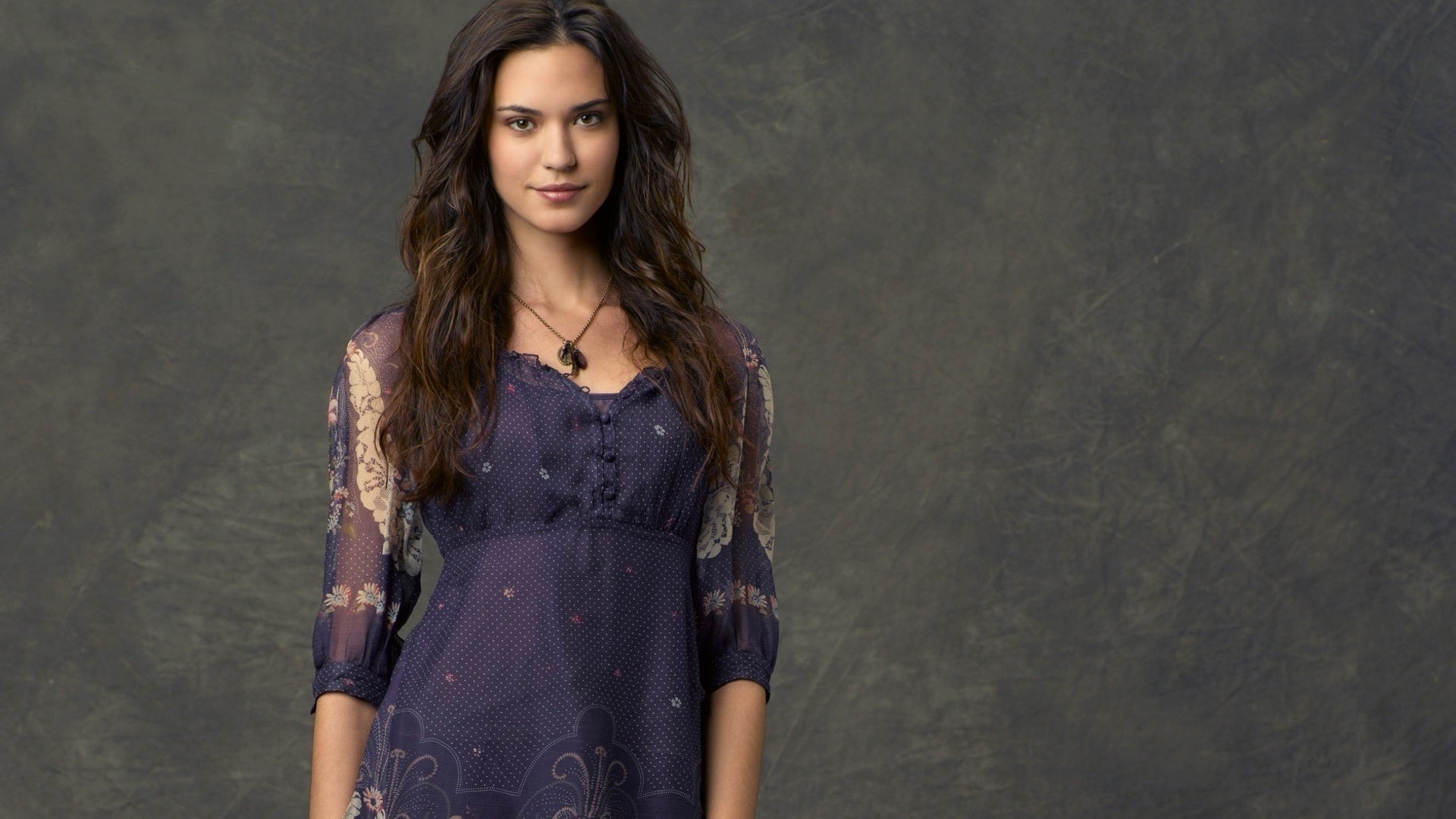 Odette Annable with long brown hair wearing a dress HD Wallpaper