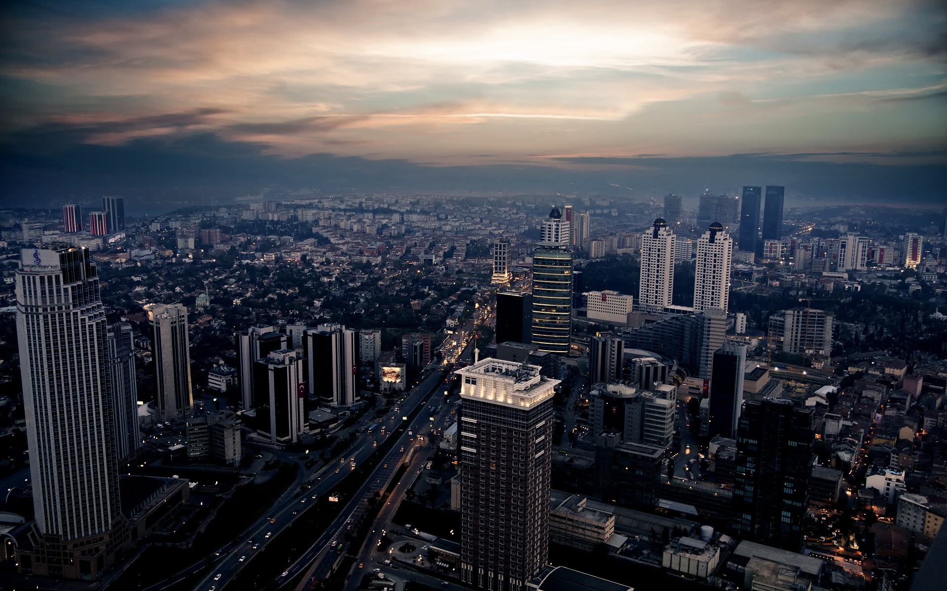 Istanbul cityscape with skyscrapers at dusk HD Wallpaper