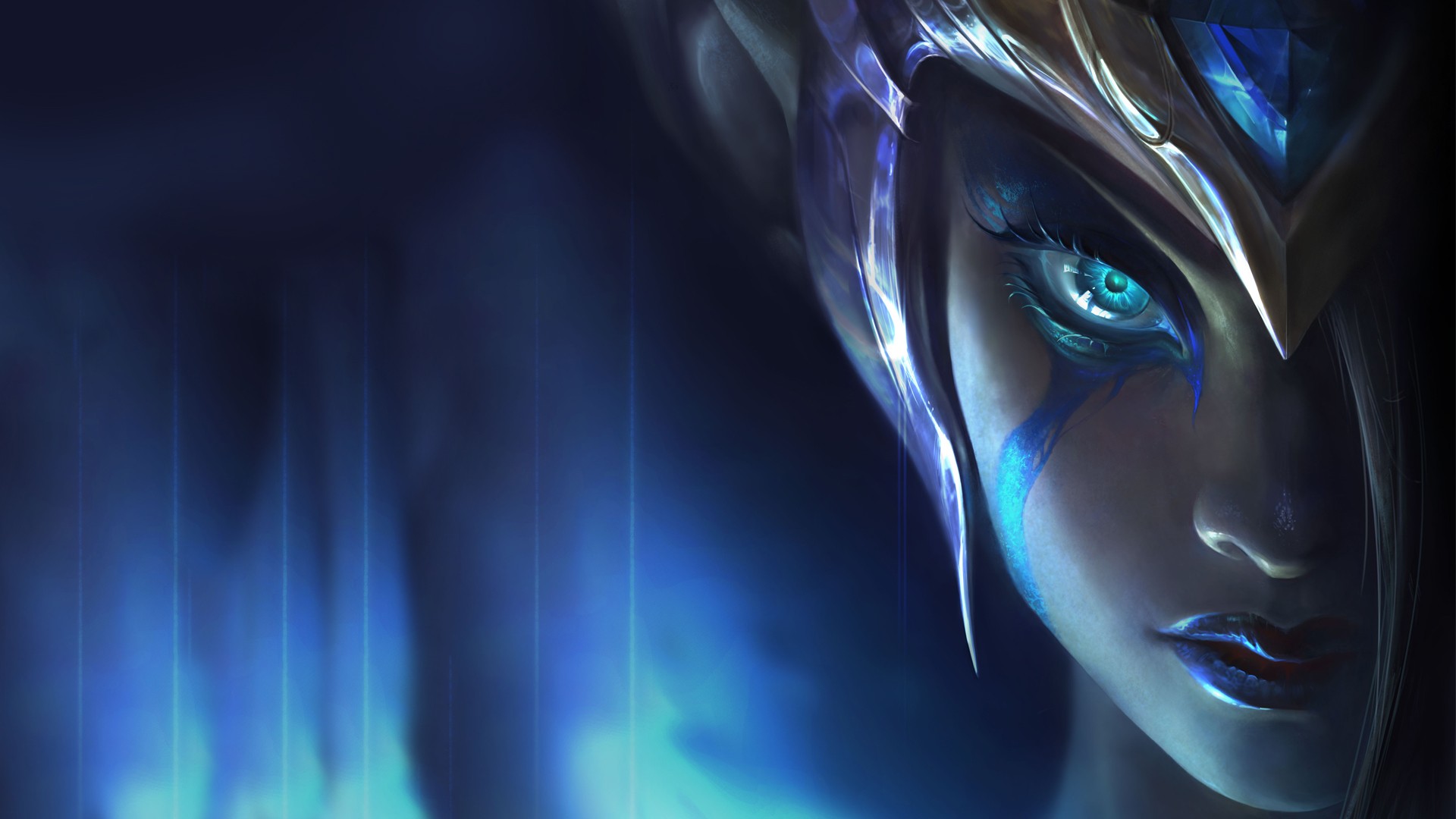 League of Legends character with blue markings and crown HD Wallpaper