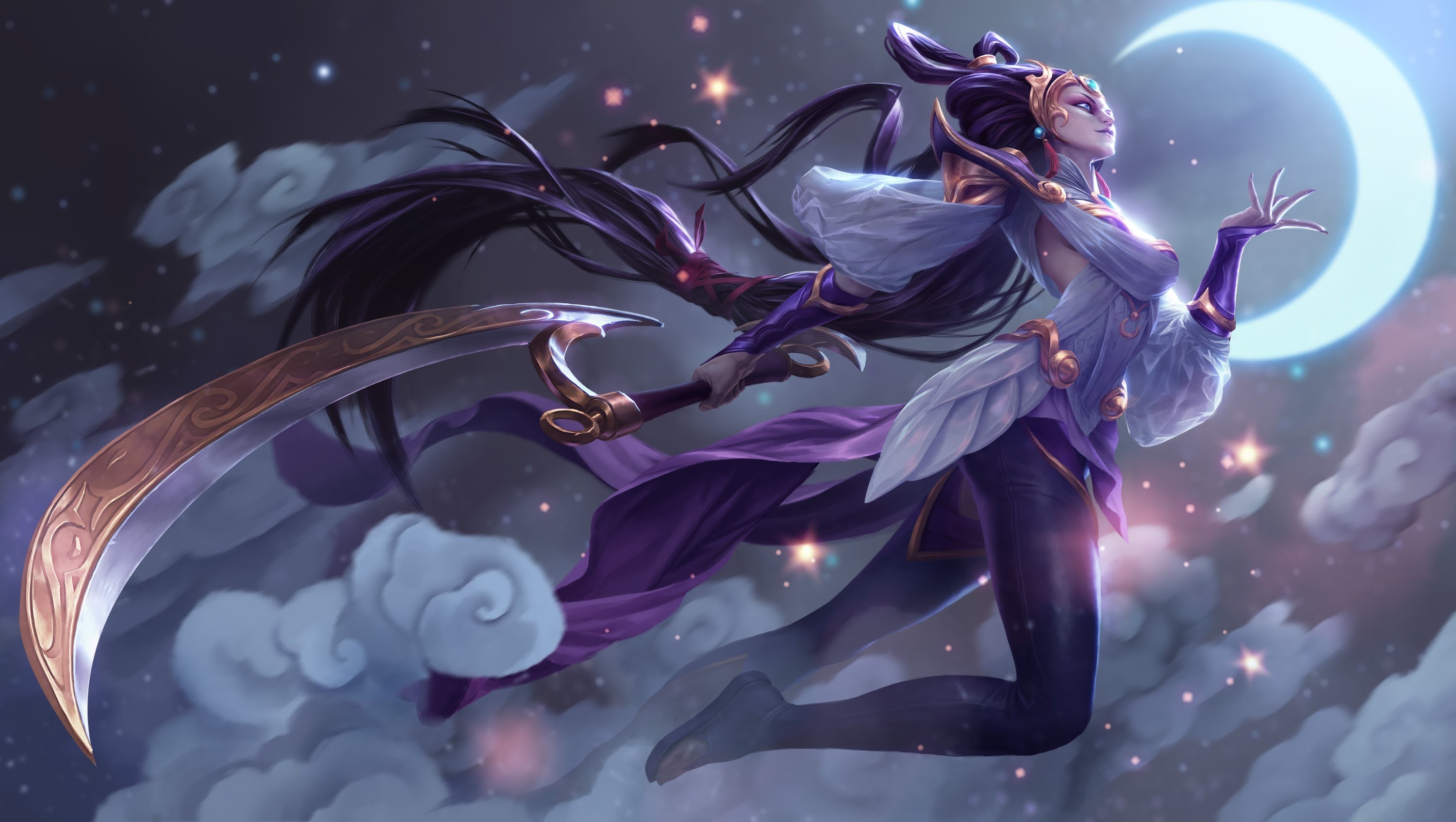 Diana from League of Legends with a crescent moon HD Wallpaper