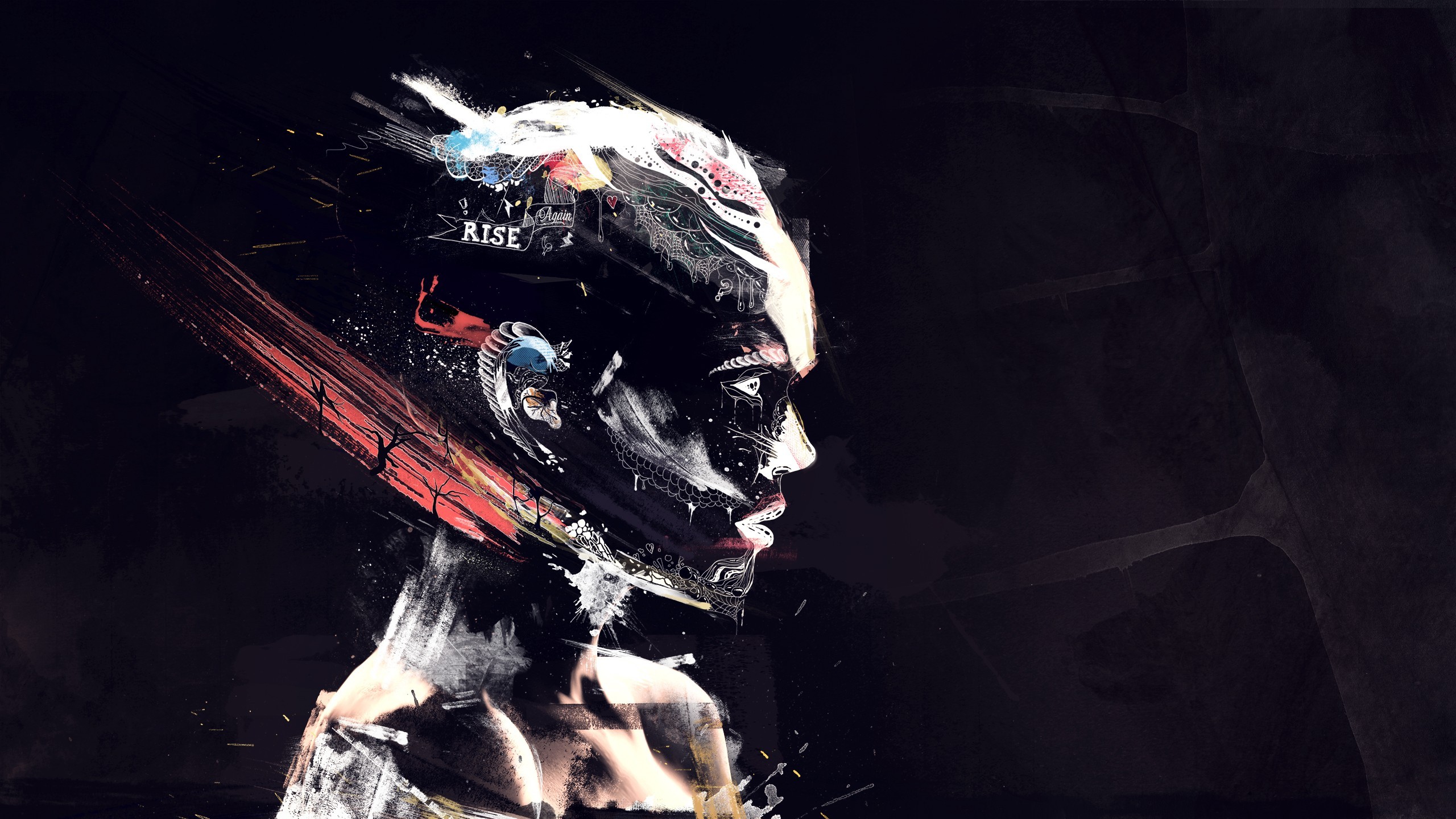 Abstract digital art of a woman's profile with the word RISE HD Wallpaper