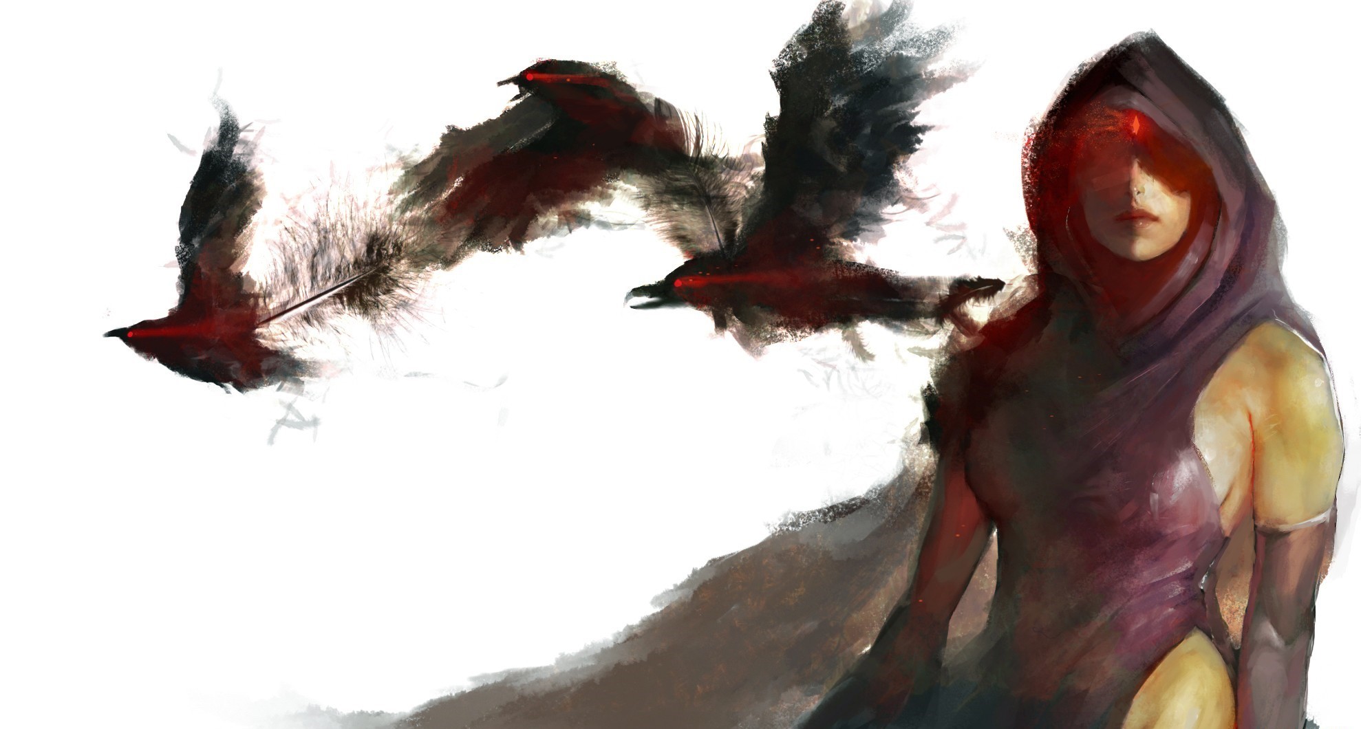 Fantasy girl with dark birds artwork HD Wallpaper