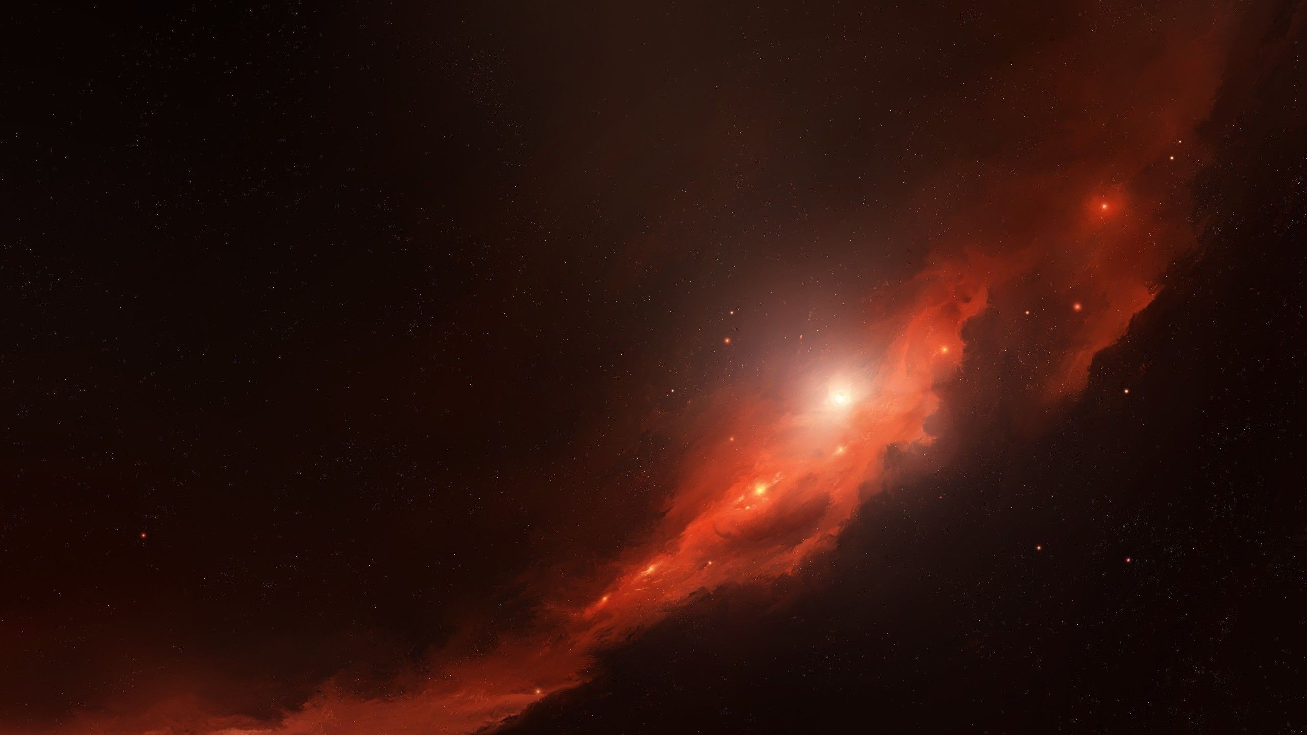 Digital art of a red nebula in space HD Wallpaper