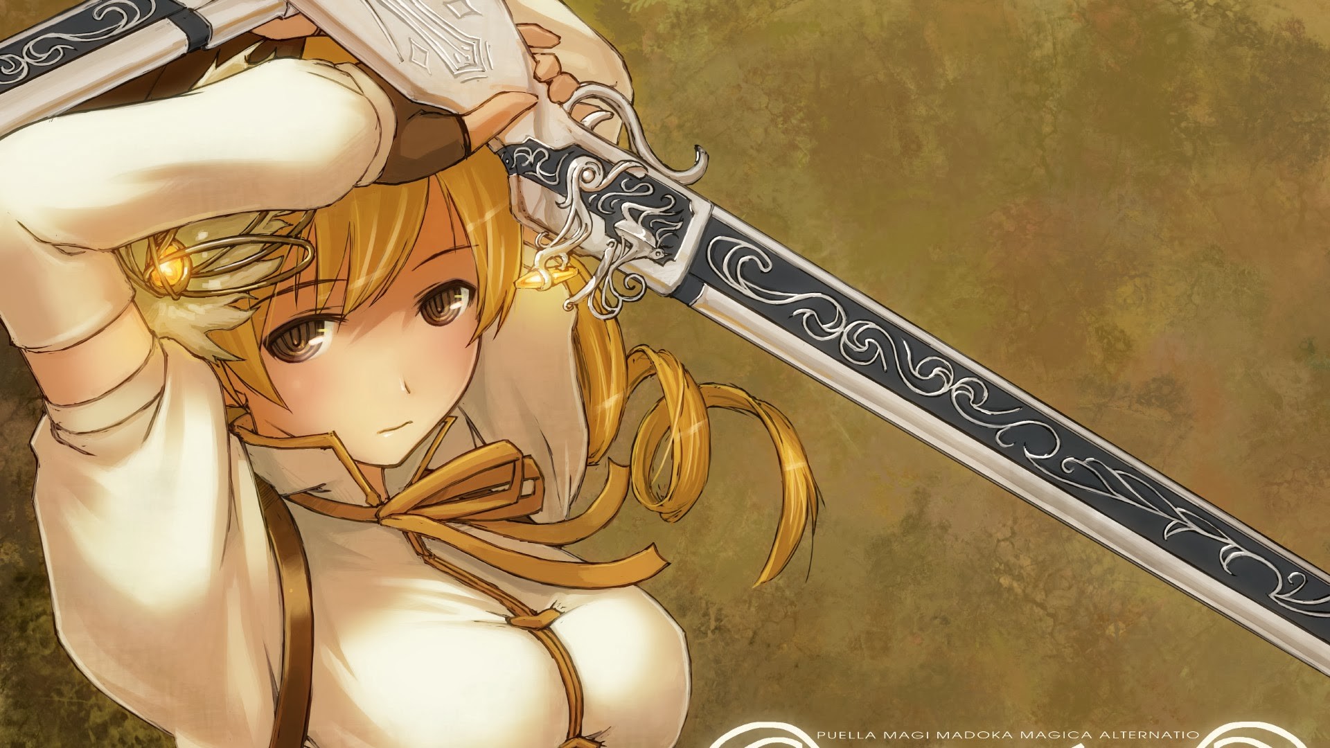 Tomoe Mami from Mahou Shoujo Madoka Magica with a sword HD Wallpaper