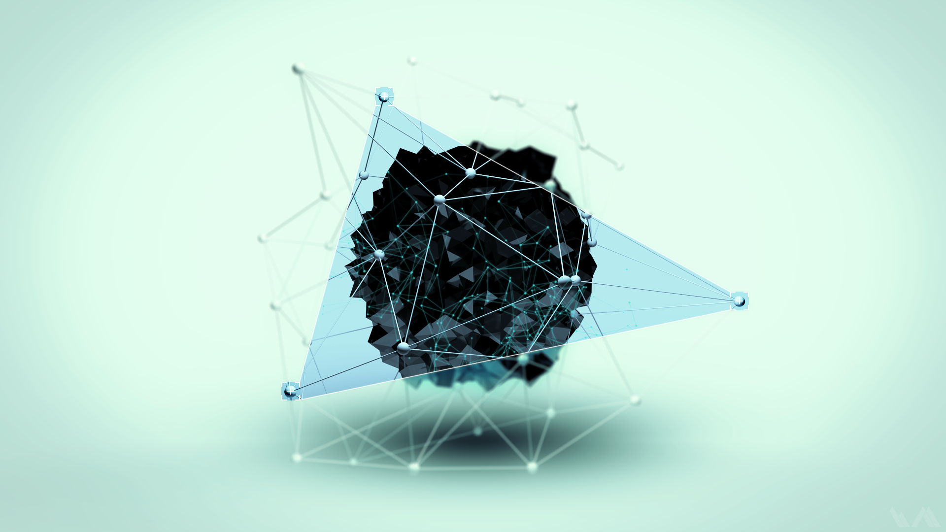 Abstract geometric digital art with a dark sphere HD Wallpaper