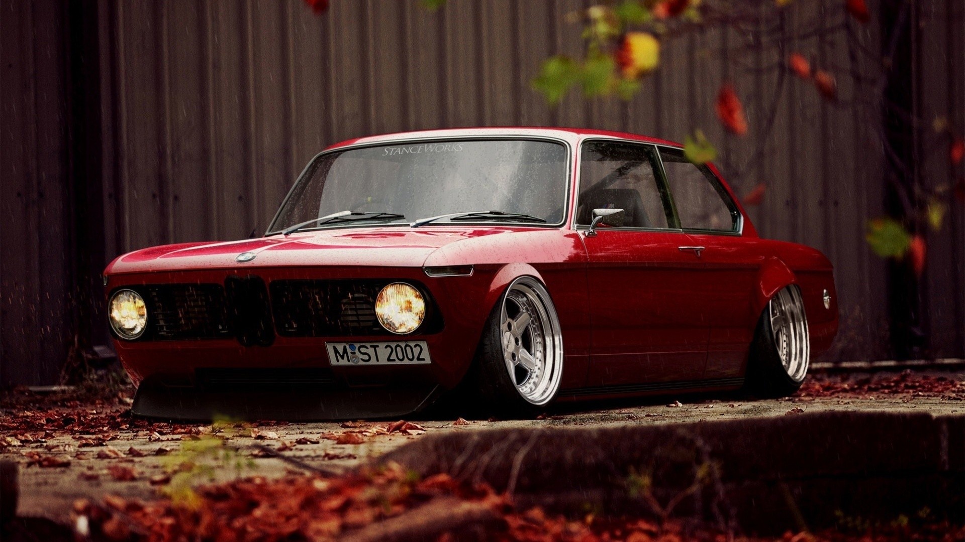 Red BMW 2002 with custom wheels HD Wallpaper