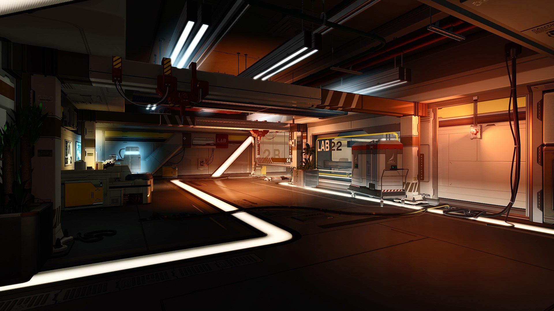 Deus Ex: Human Revolution futuristic laboratory interior HD Wallpaper