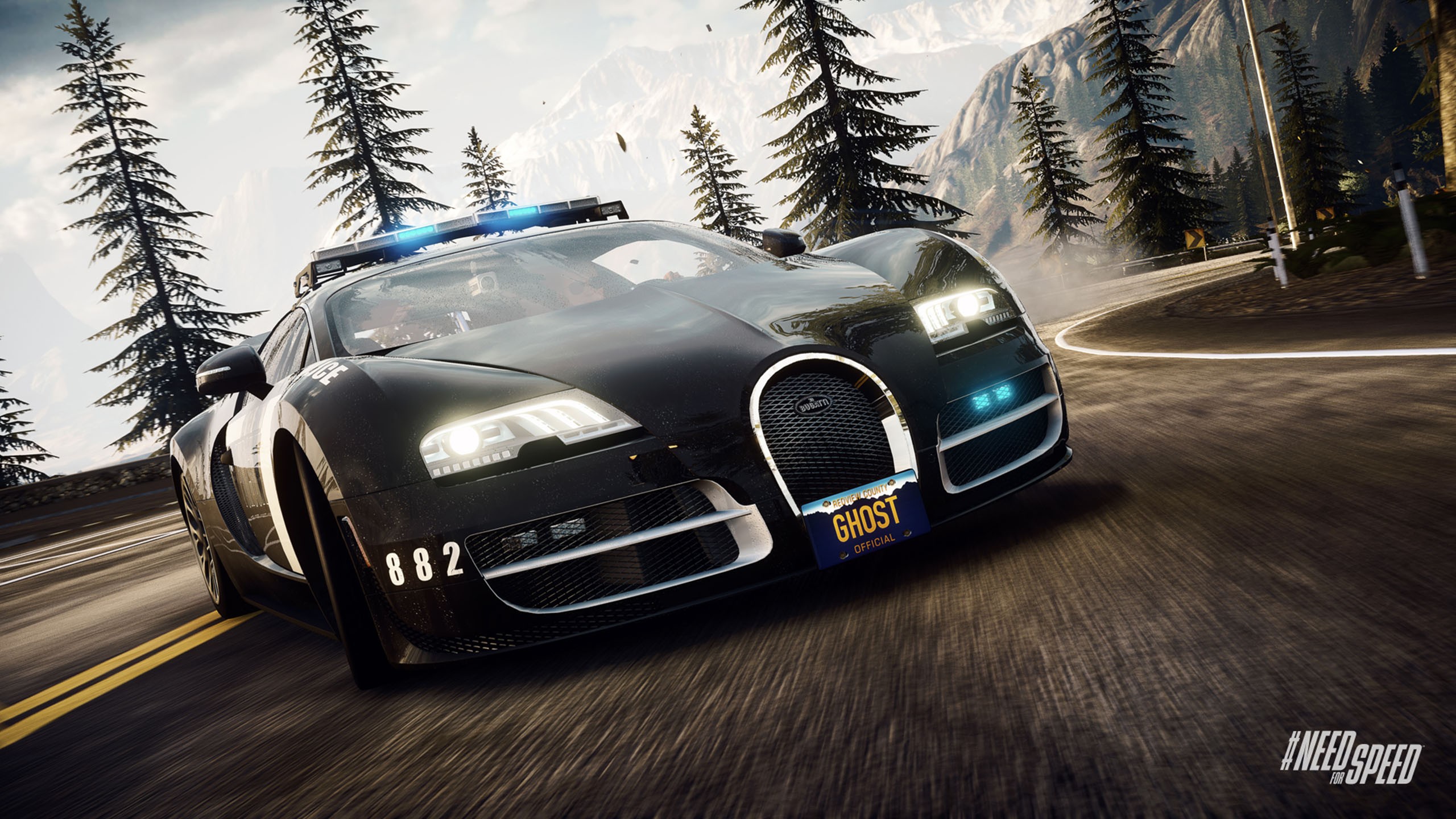 Need for Speed Bugatti Police Car on Mountain Road HD Wallpaper