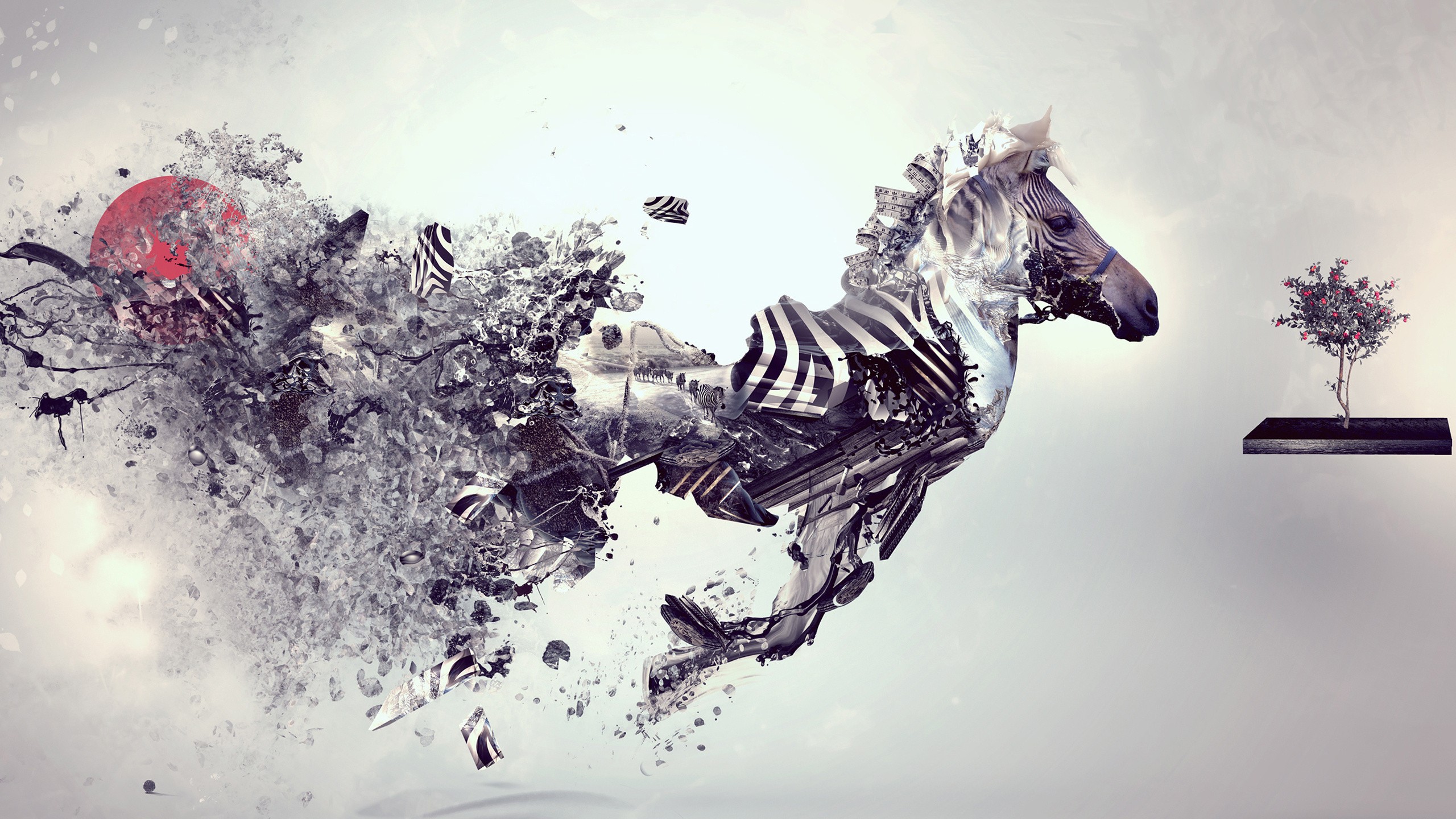 Abstract Zebra Horse Exploding into Pieces HD Wallpaper