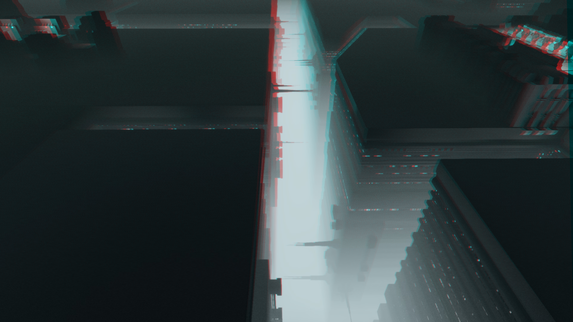 Anaglyph 3D Glitched Cityscape HD Wallpaper