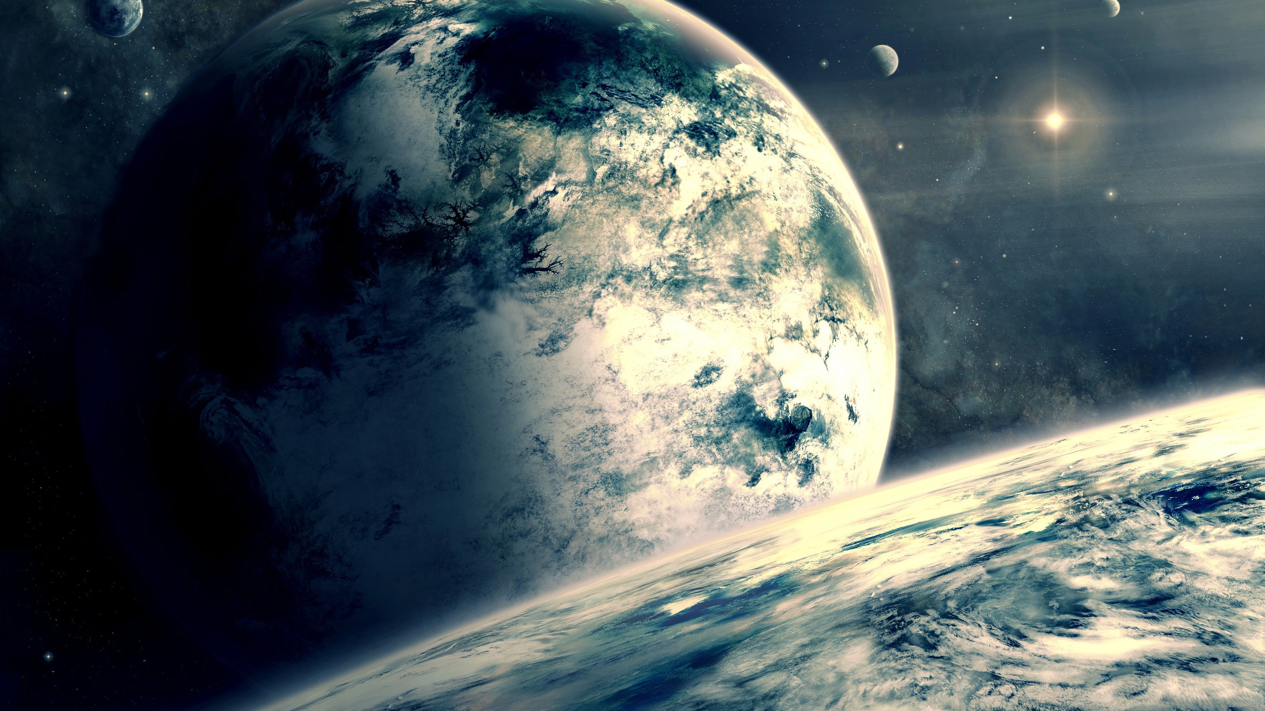 Digital art of planets and stars in space HD Wallpaper