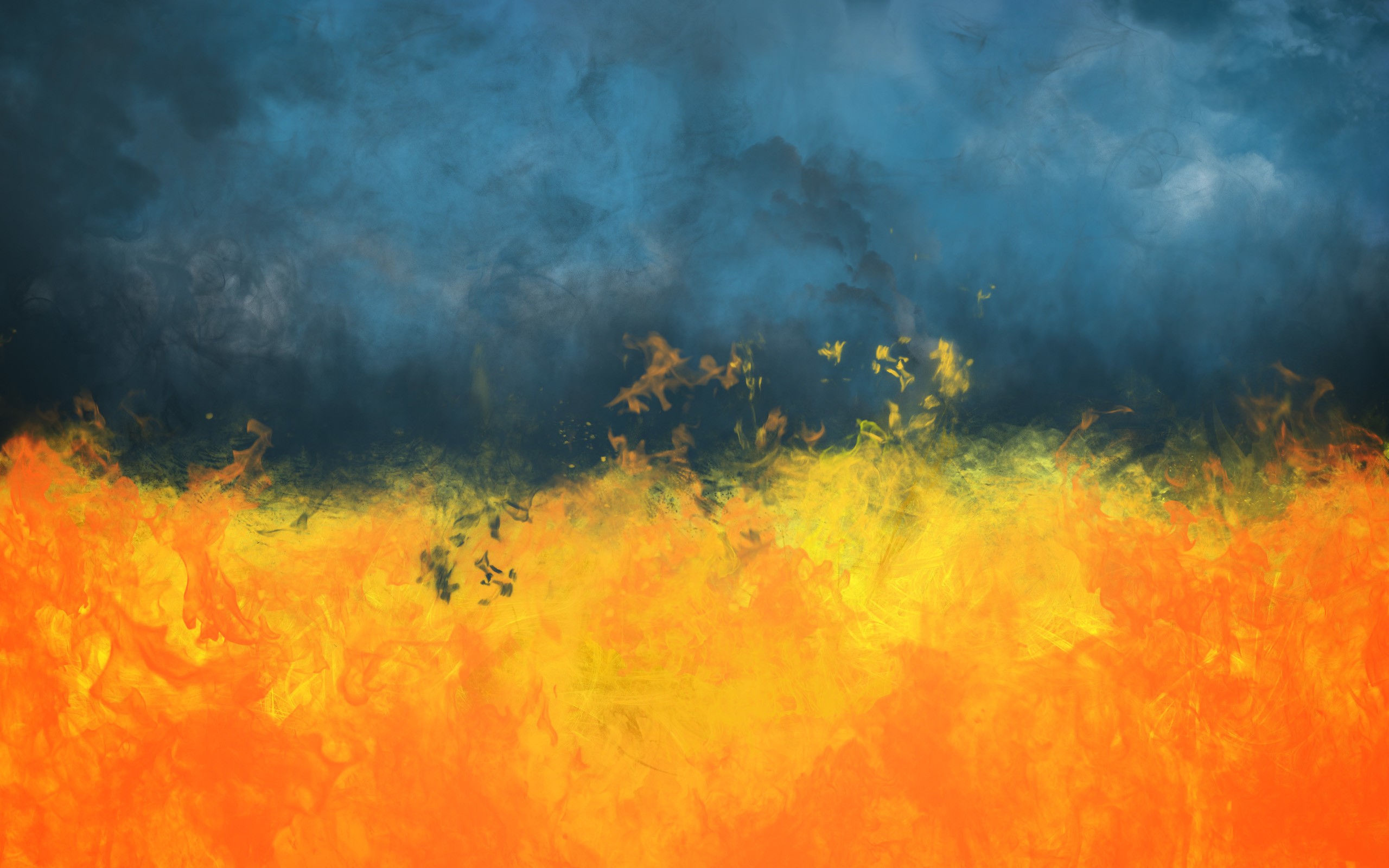 Abstract painting of fire and smoke in Ukraine colors HD Wallpaper