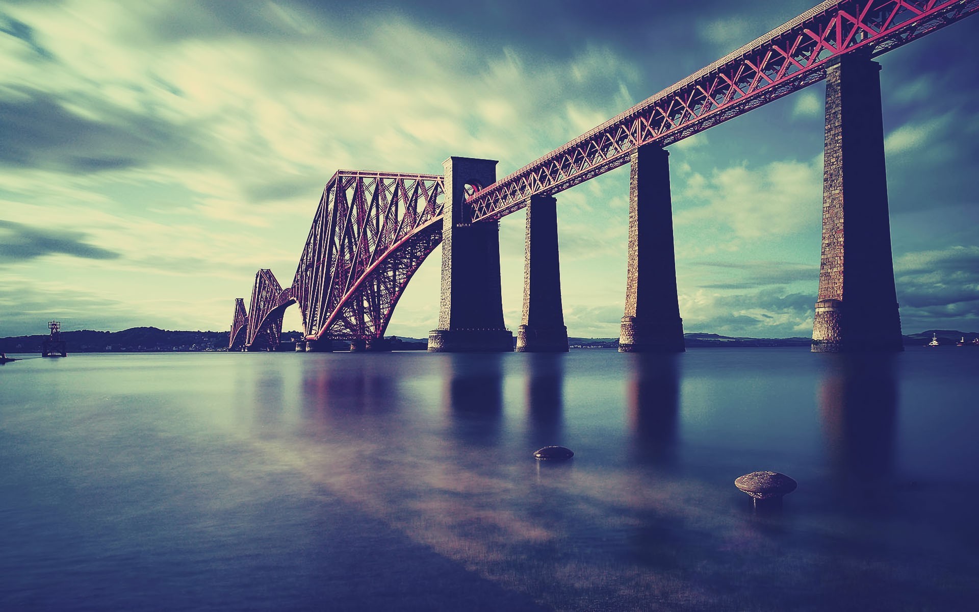 The Forth Bridge in Scotland over water HD Wallpaper