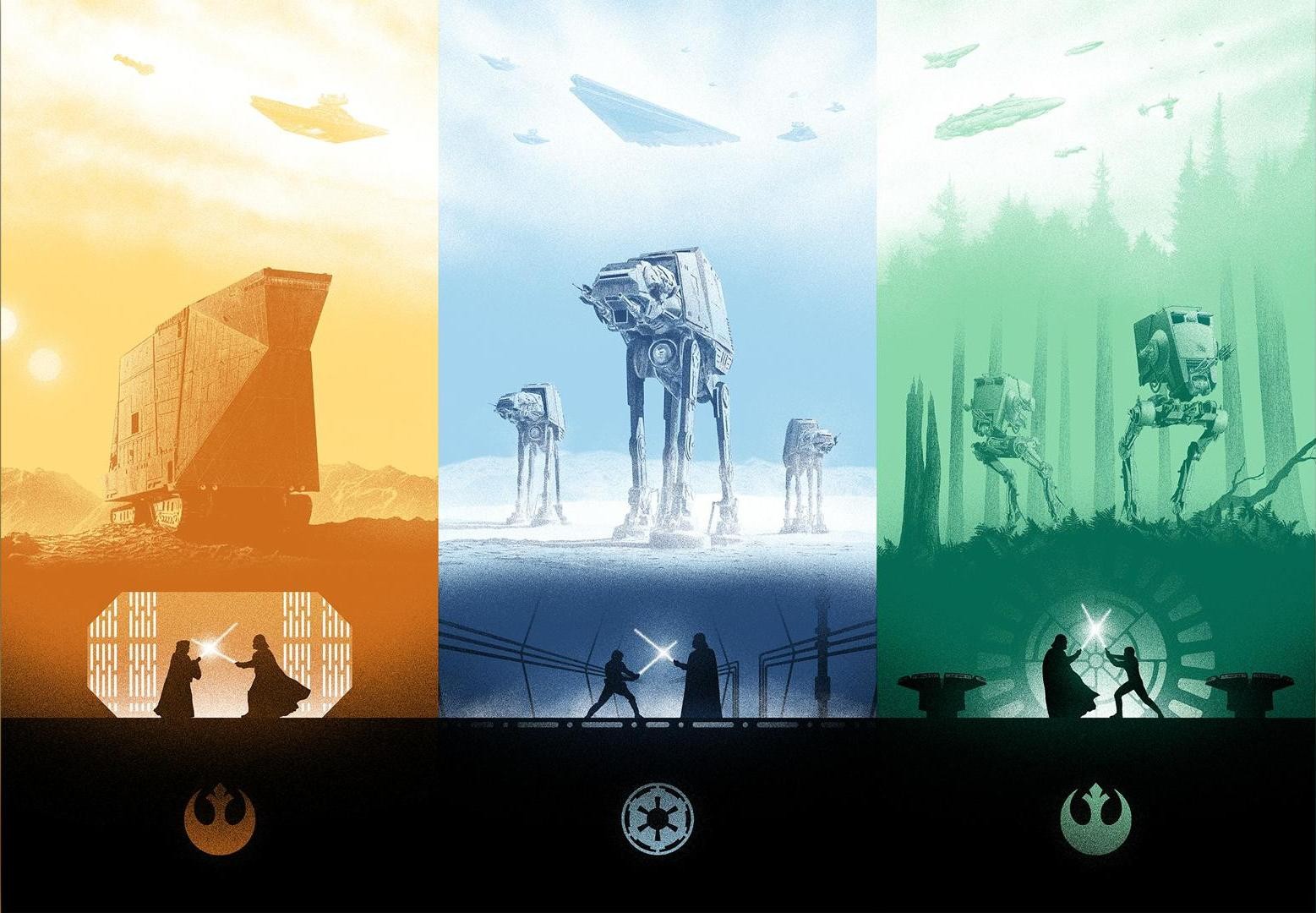 Star Wars Triptych: Desert, Snow, and Forest Battles HD Wallpaper