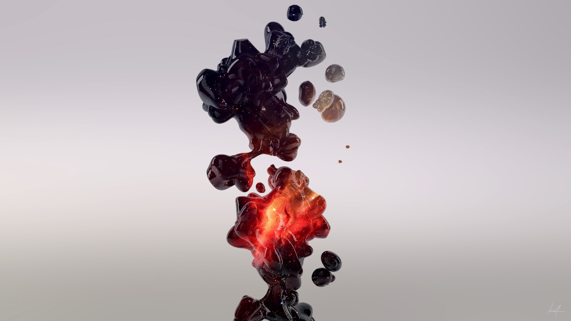 Abstract dark and fiery liquid shapes in space HD Wallpaper