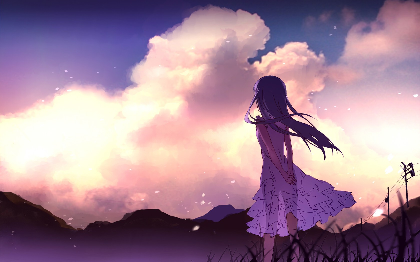 Girl in a dress looking at the sky HD Wallpaper