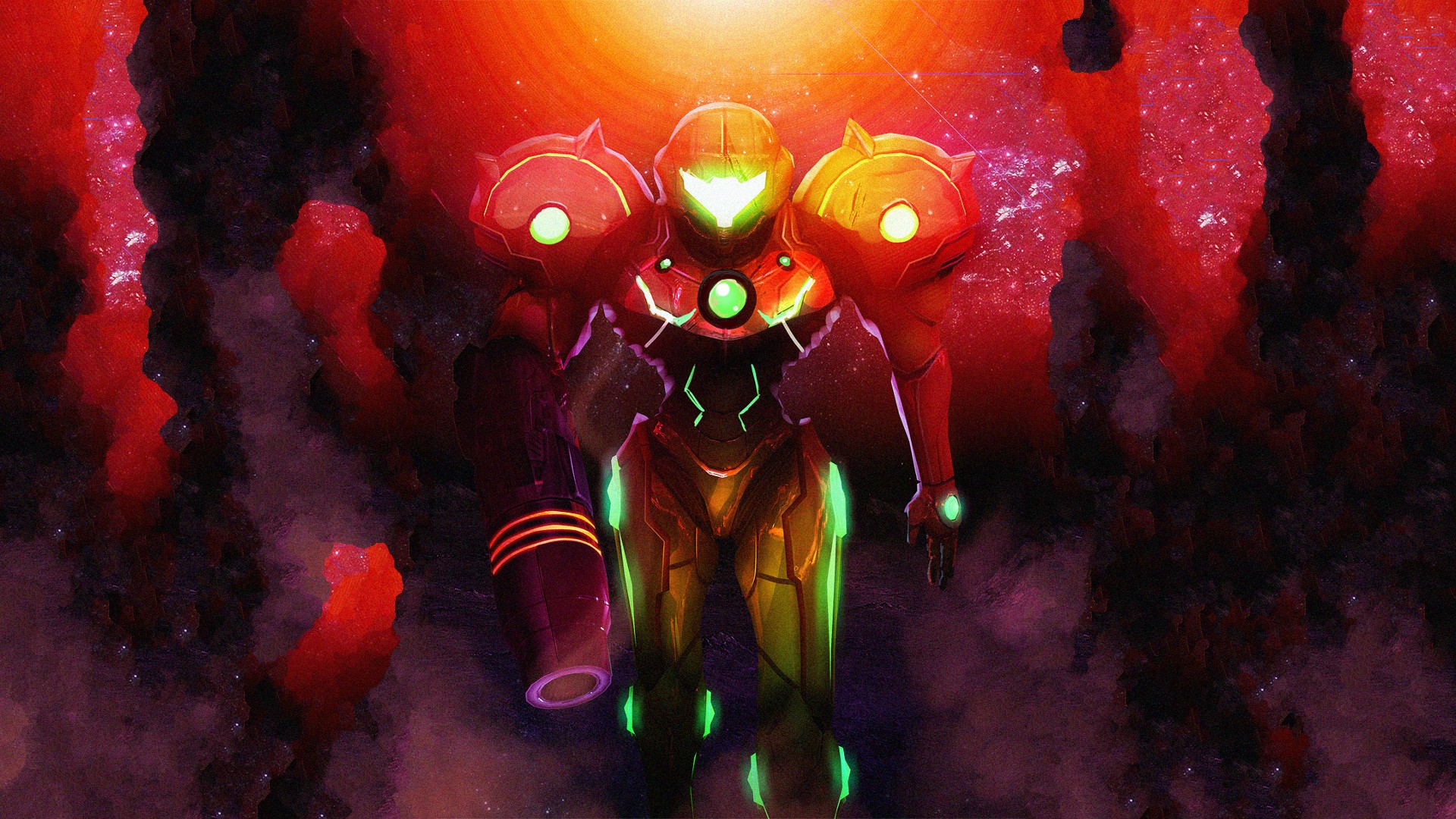 Samus Aran in a red and orange suit HD Wallpaper