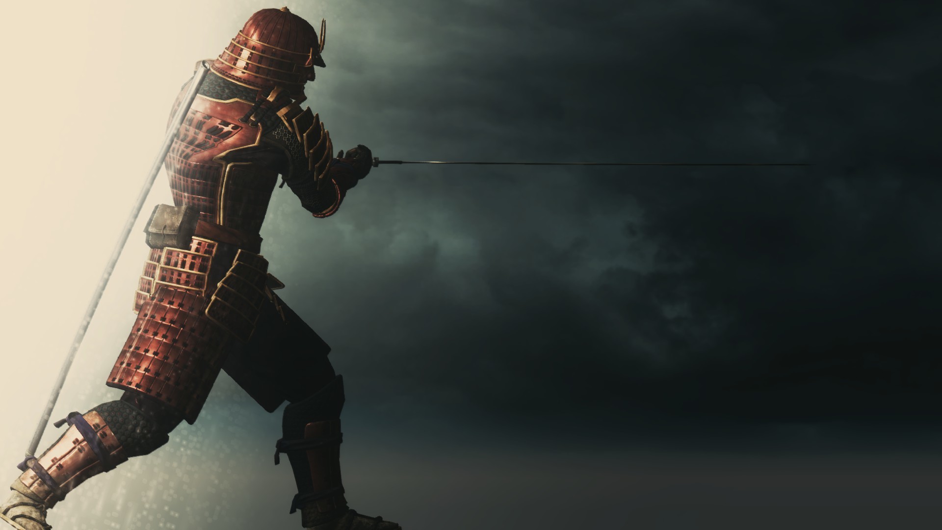 Samurai warrior with katana against stormy sky HD Wallpaper