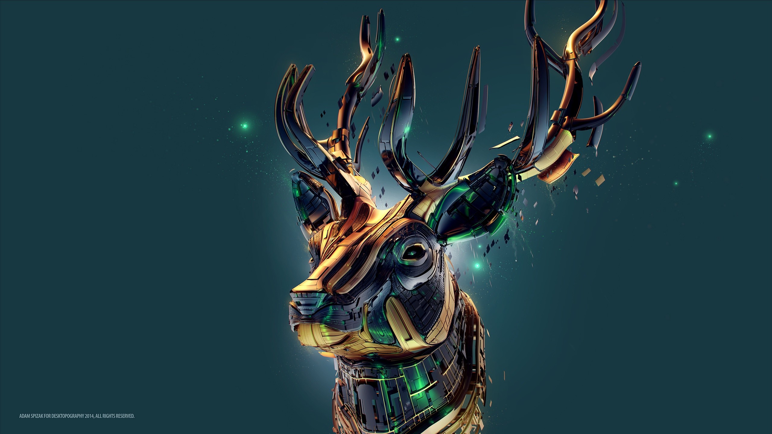 Digital art of a mechanical reindeer by Adam Spizak HD Wallpaper