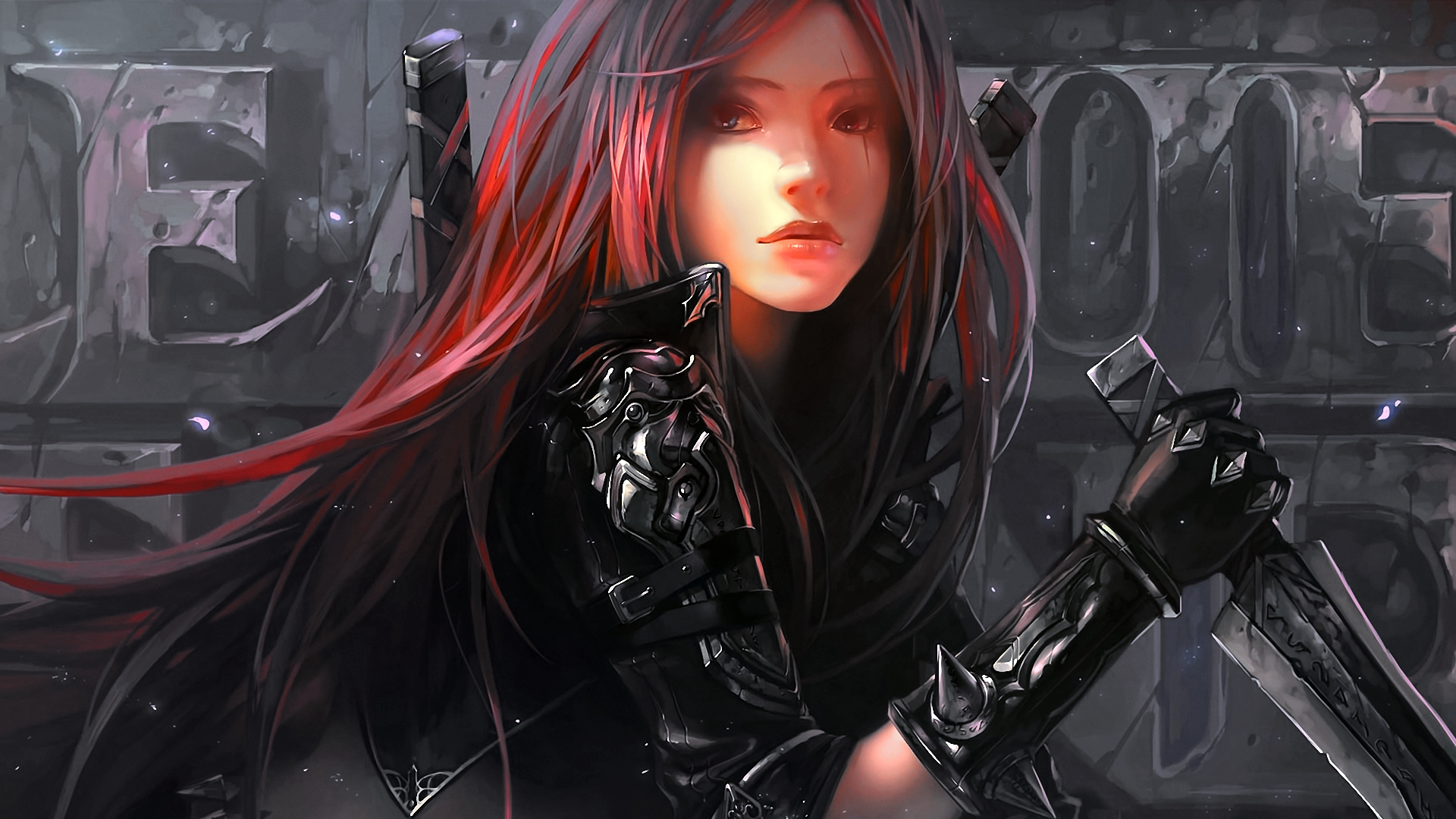Katarina from League of Legends with red hair and swords HD Wallpaper