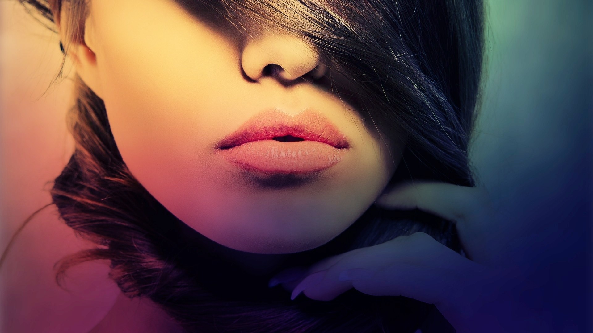 Close-up of a woman's lips and nose HD Wallpaper