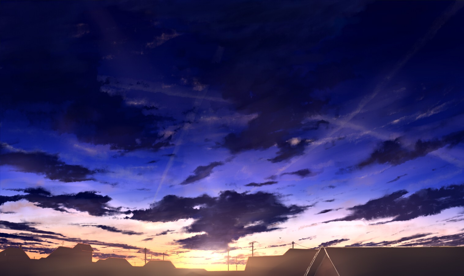 Anime sky with clouds at sunset HD Wallpaper