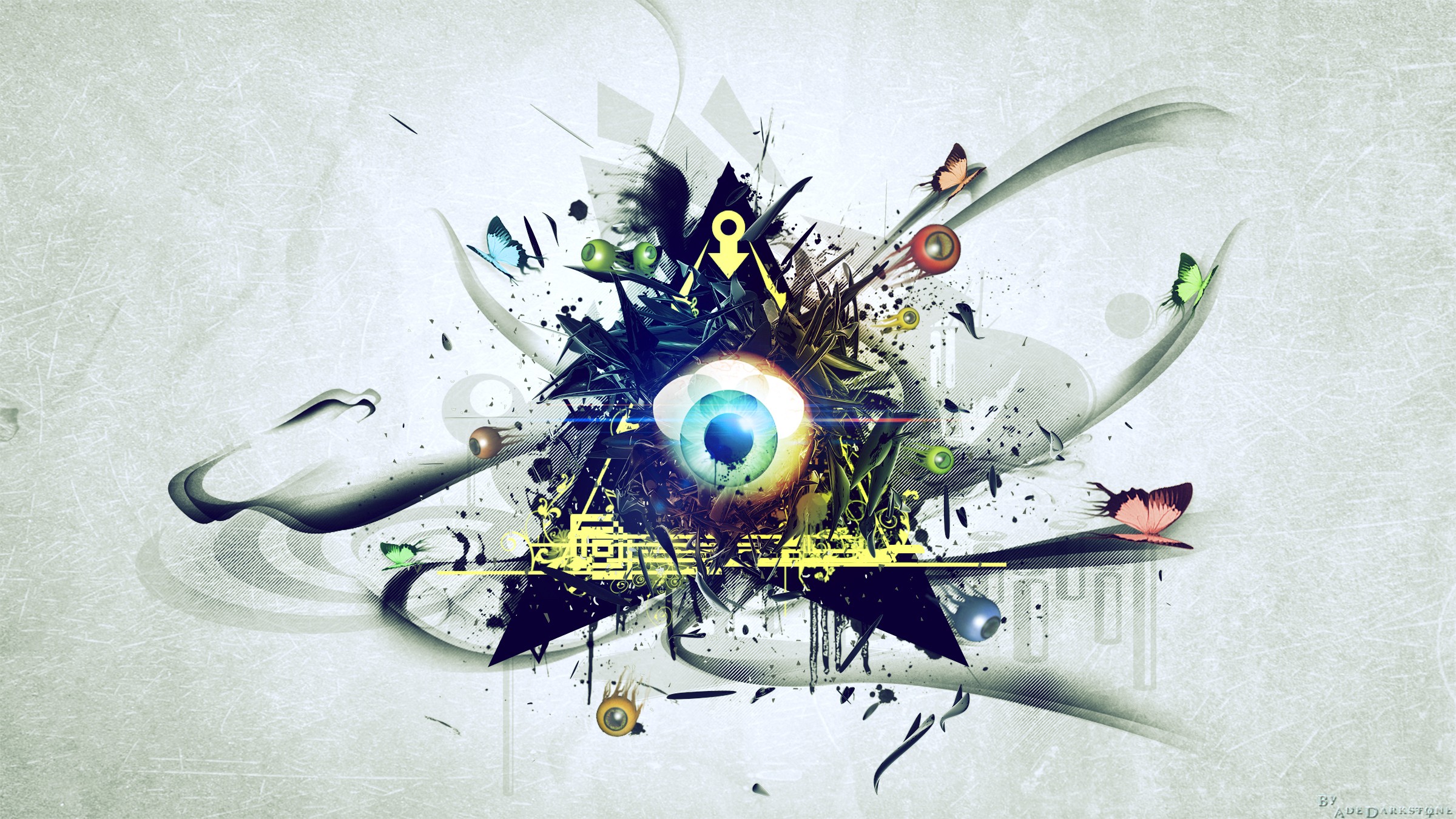 The All-Seeing Eye with Butterflies and Geometric Shapes HD Wallpaper