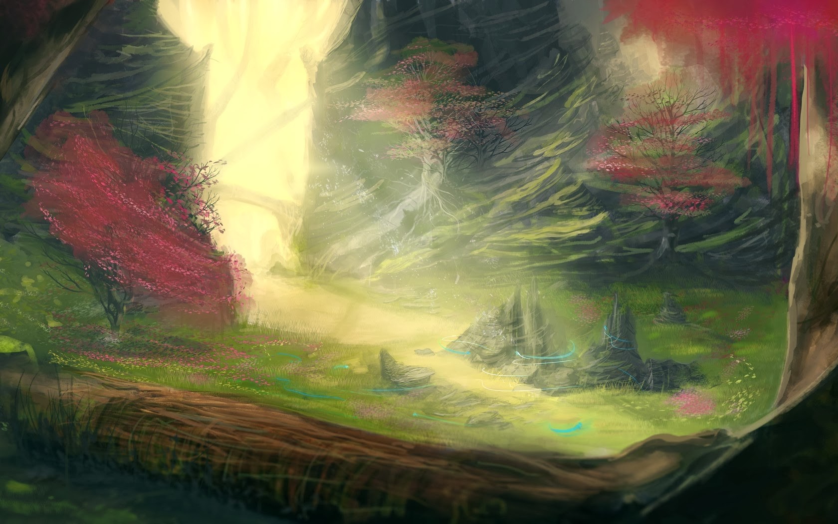 Fantasy art of a mystical forest clearing HD Wallpaper