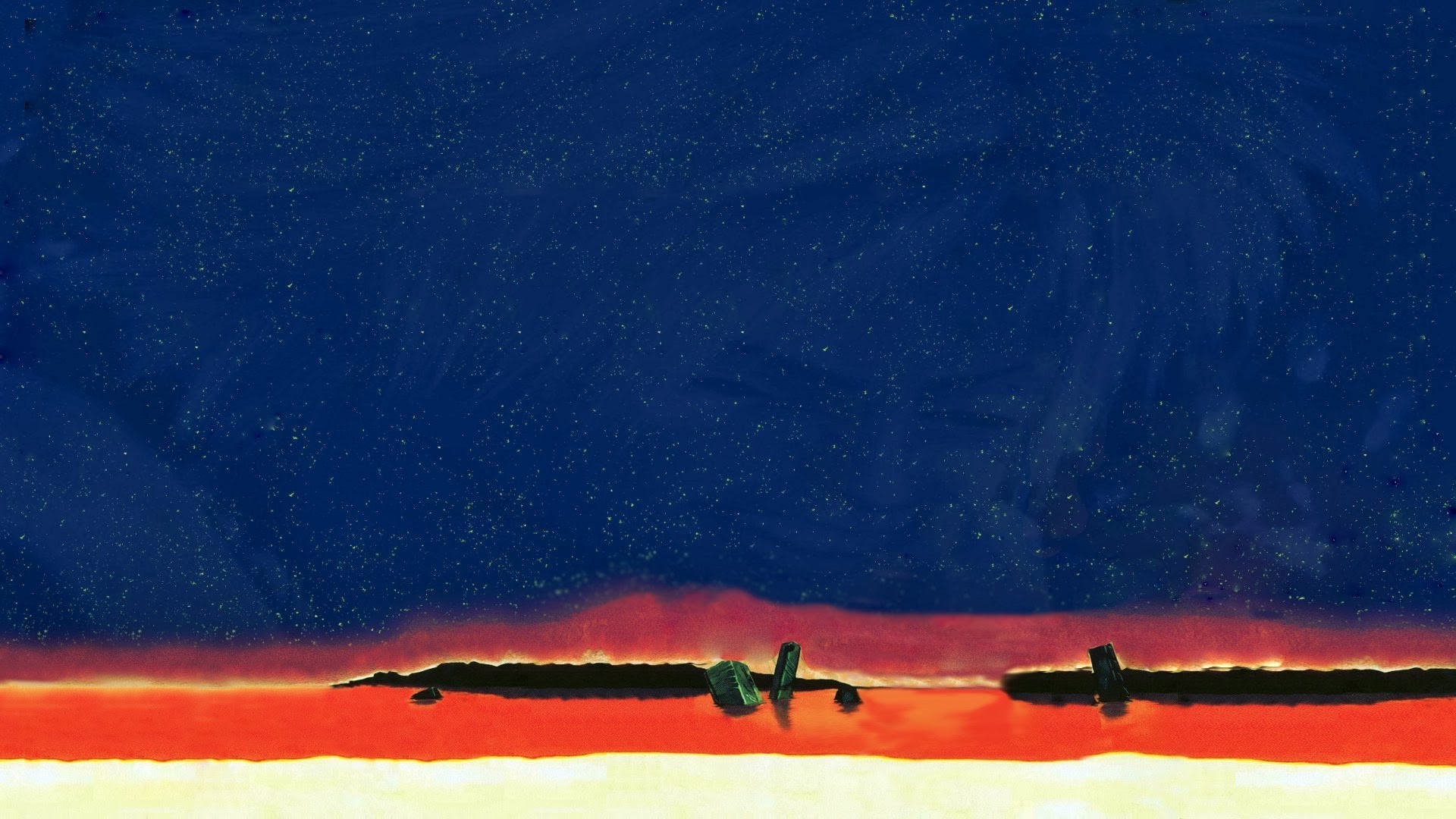 Artwork of a starry night sky over a red sea HD Wallpaper