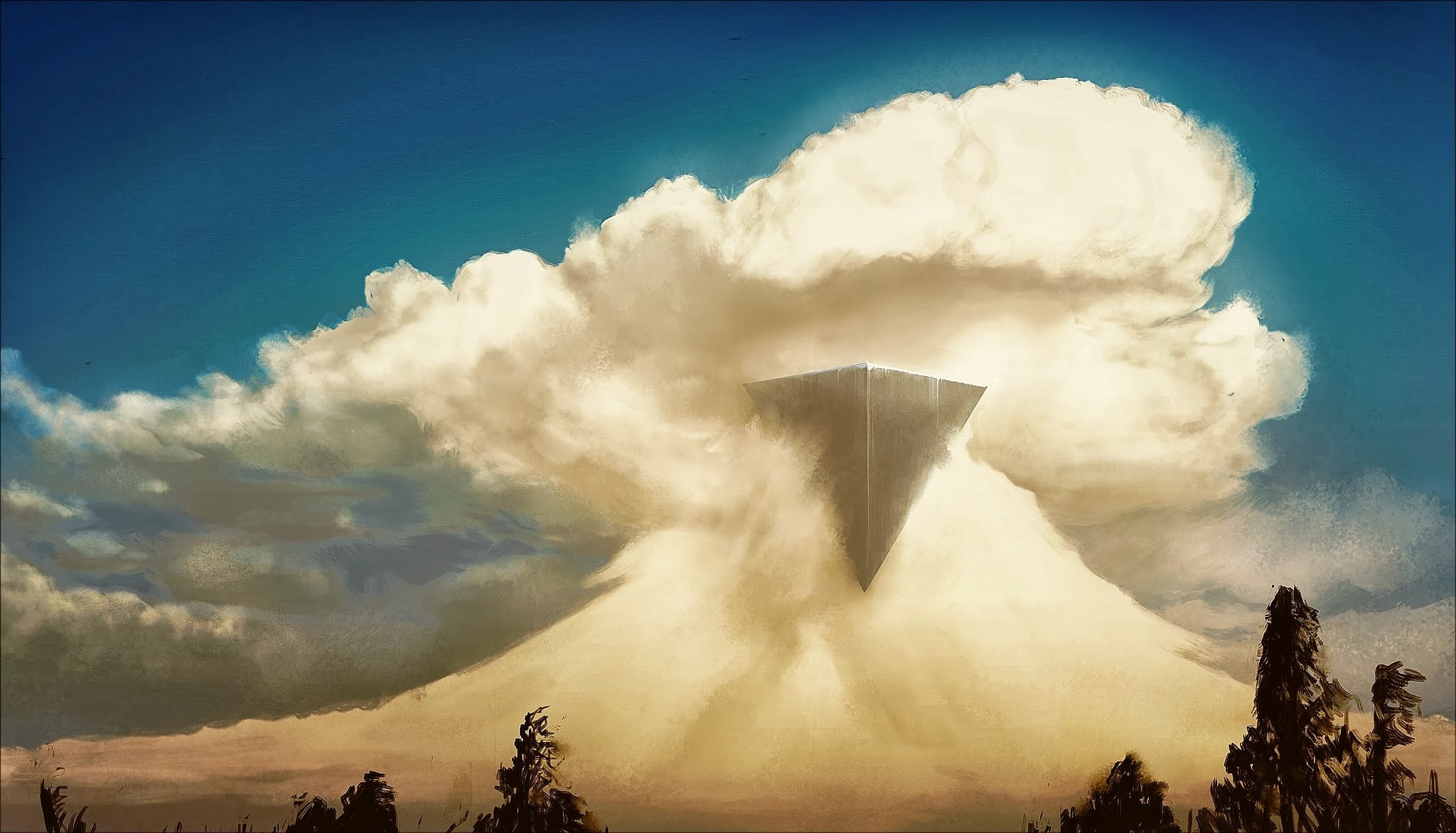 A geometric object emerges from a cloud formation HD Wallpaper