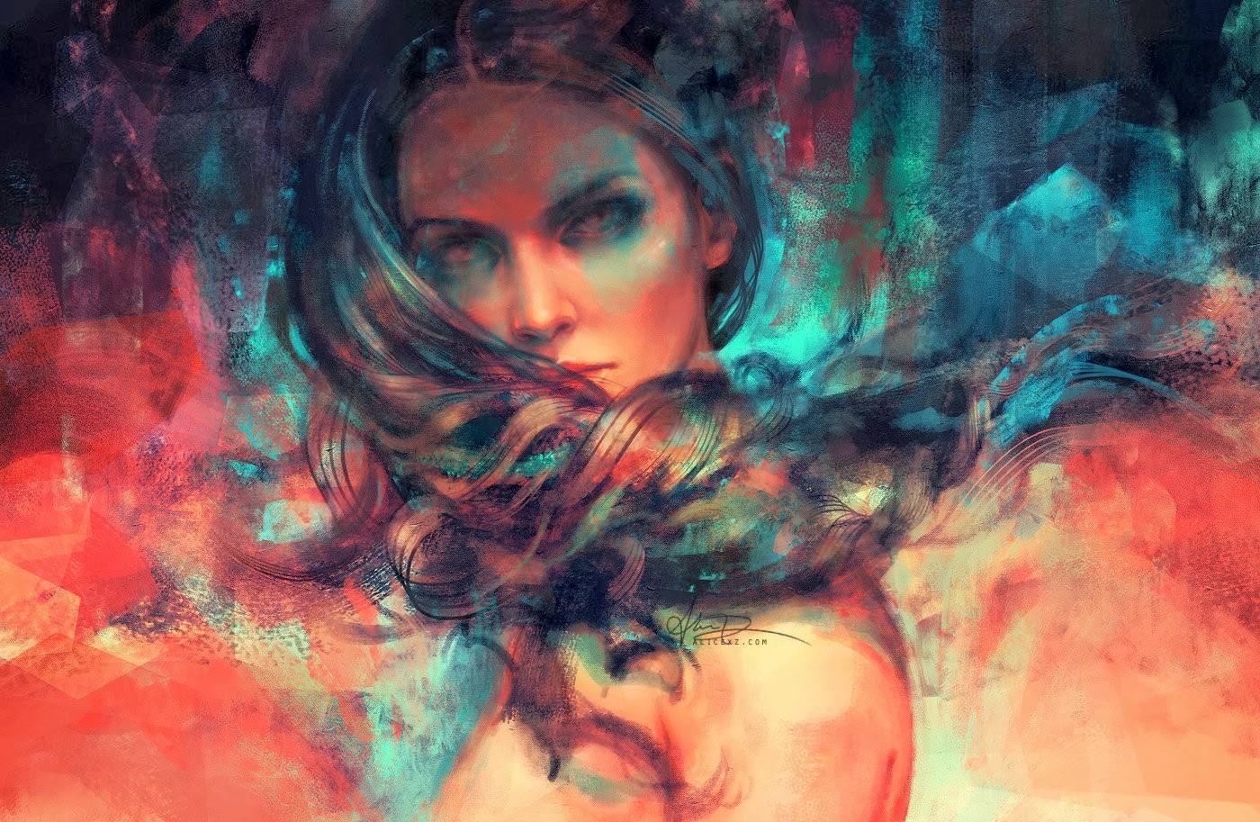 painting, artwork, face, alicexz, brunette, women HD Wallpaper