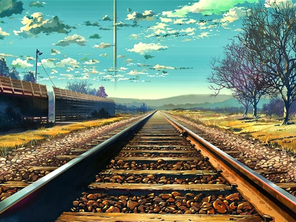 Railway tracks in 5 Centimeters Per Second anime style HD Wallpaper