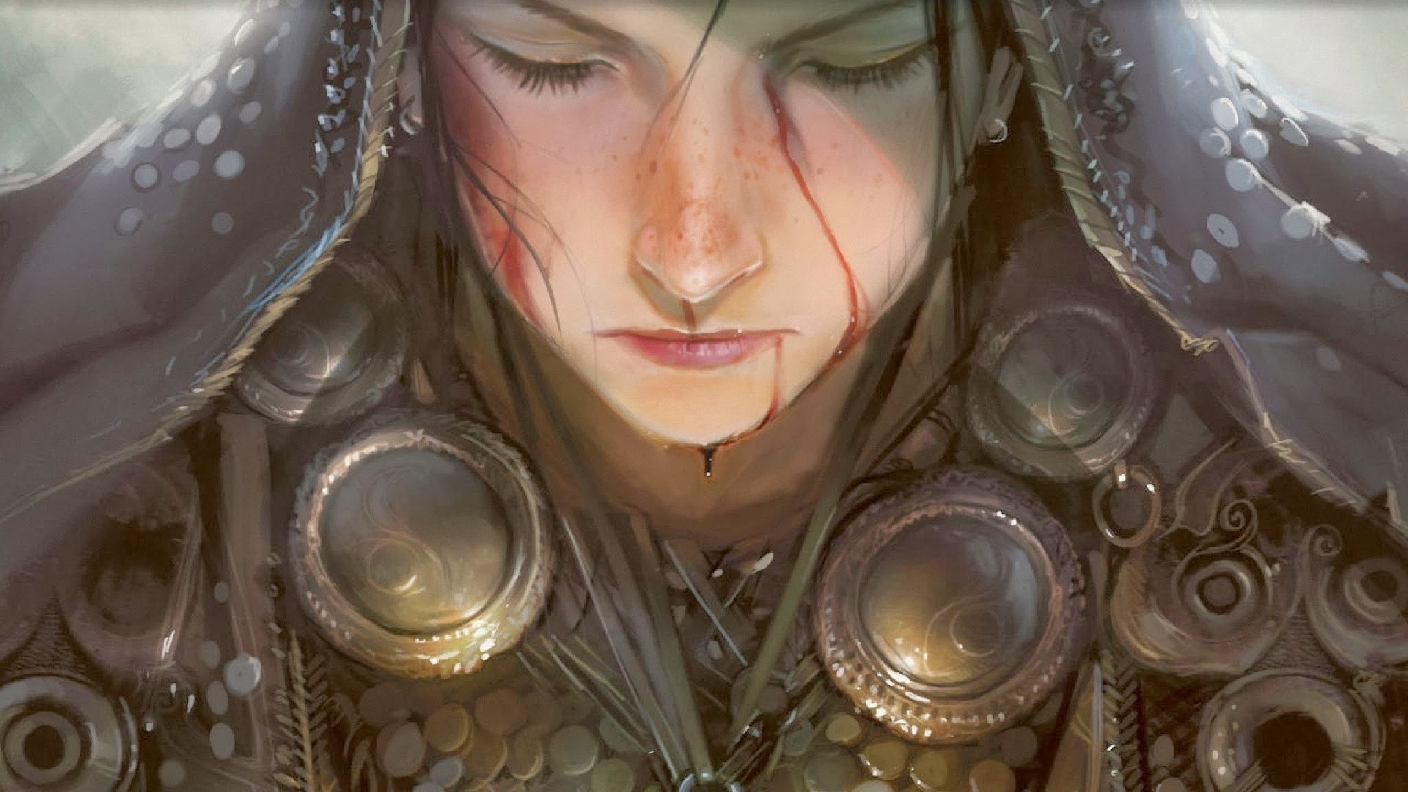 Fantasy girl with blood on her face HD Wallpaper